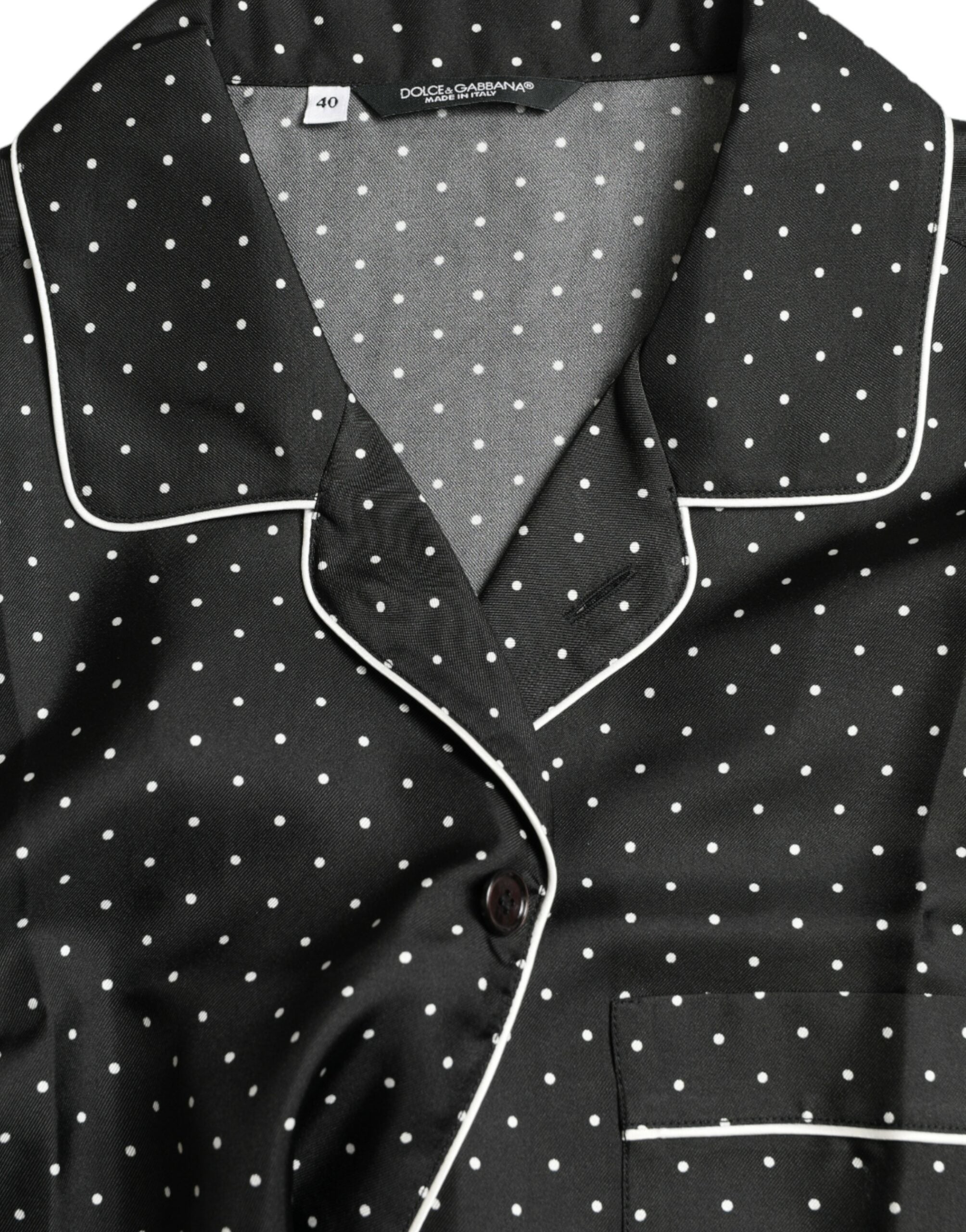 Black Polka Dot Silk Long Sleeve Shirt - ventzia