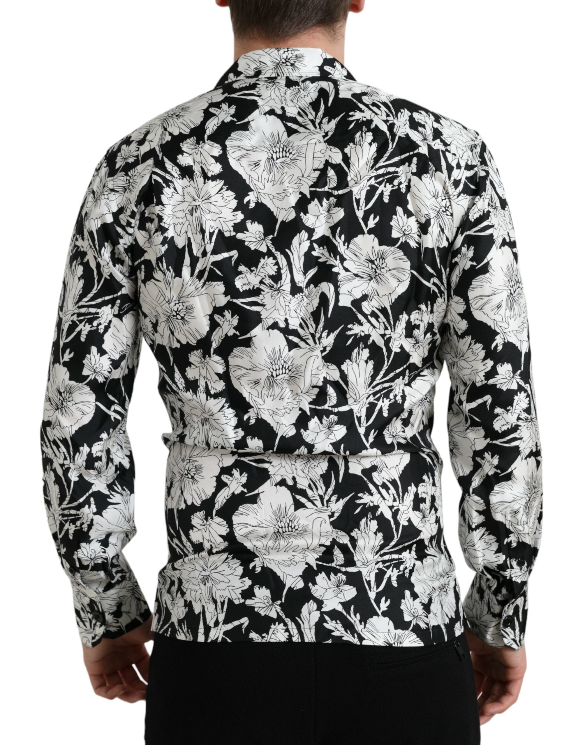 Black White Floral Button Down Casual Shirt - ventzia