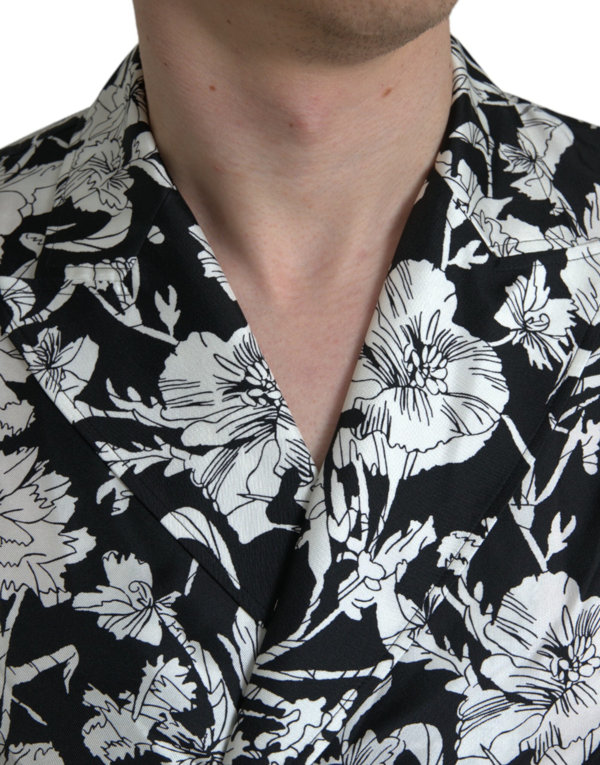 Black White Floral Button Down Casual Shirt - ventzia