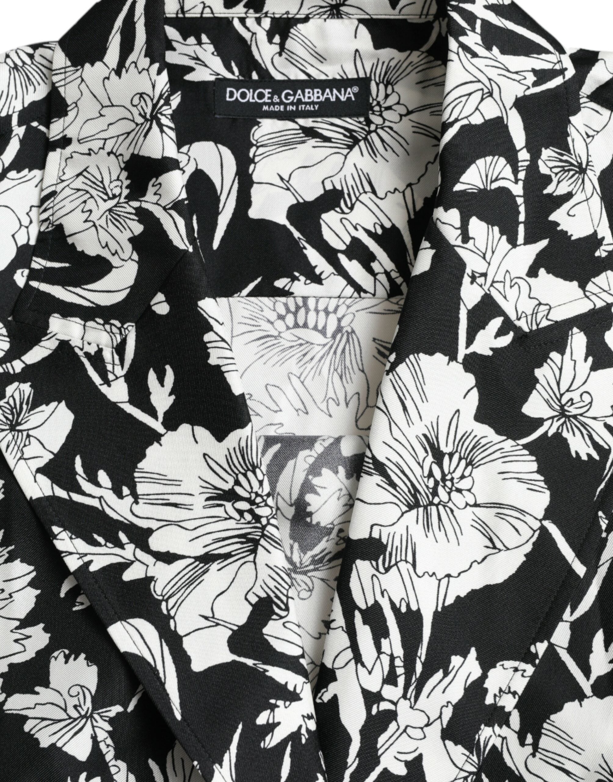 Black White Floral Button Down Casual Shirt - ventzia