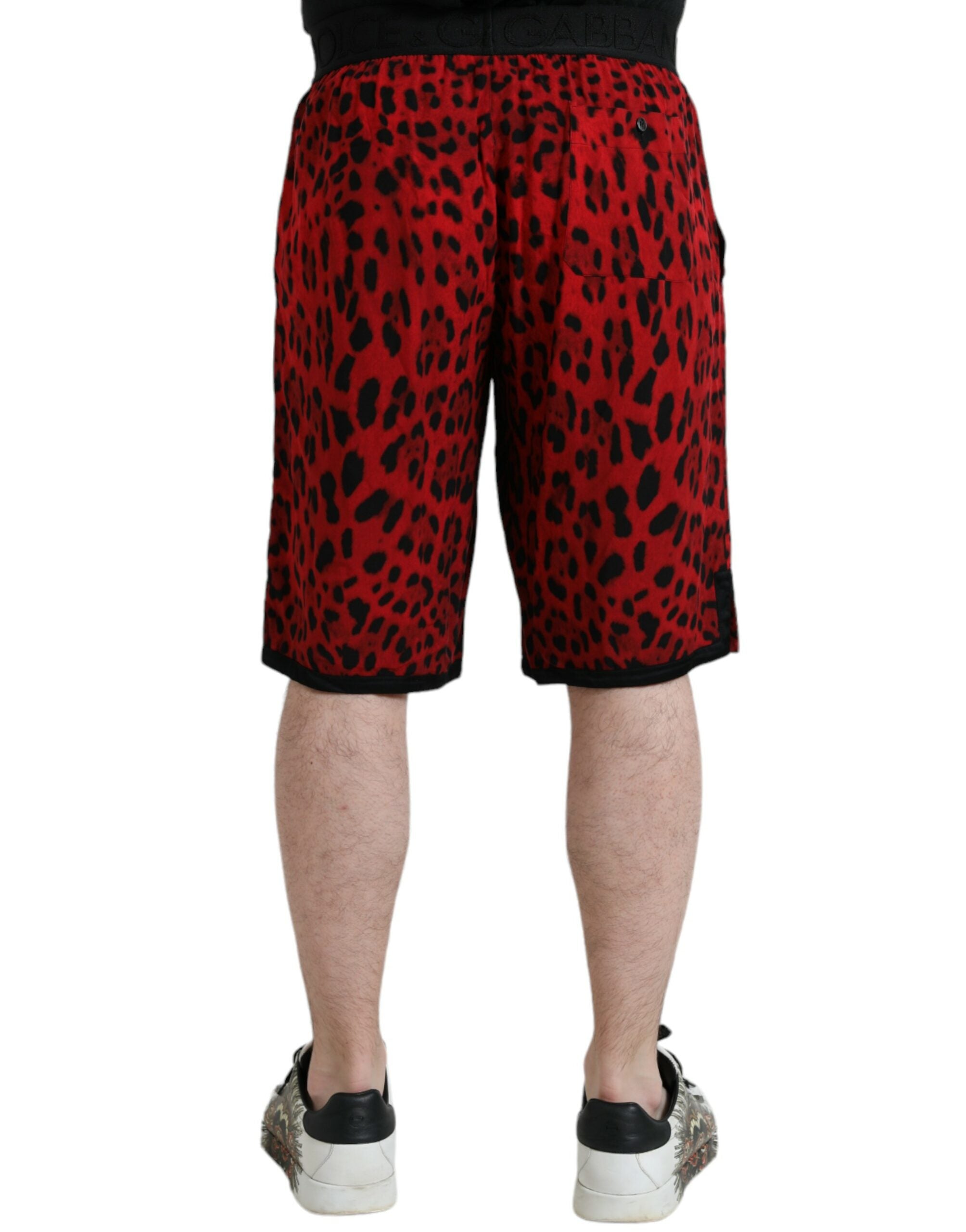 Red Leopard Print Viscose Bermuda Shorts - ventzia