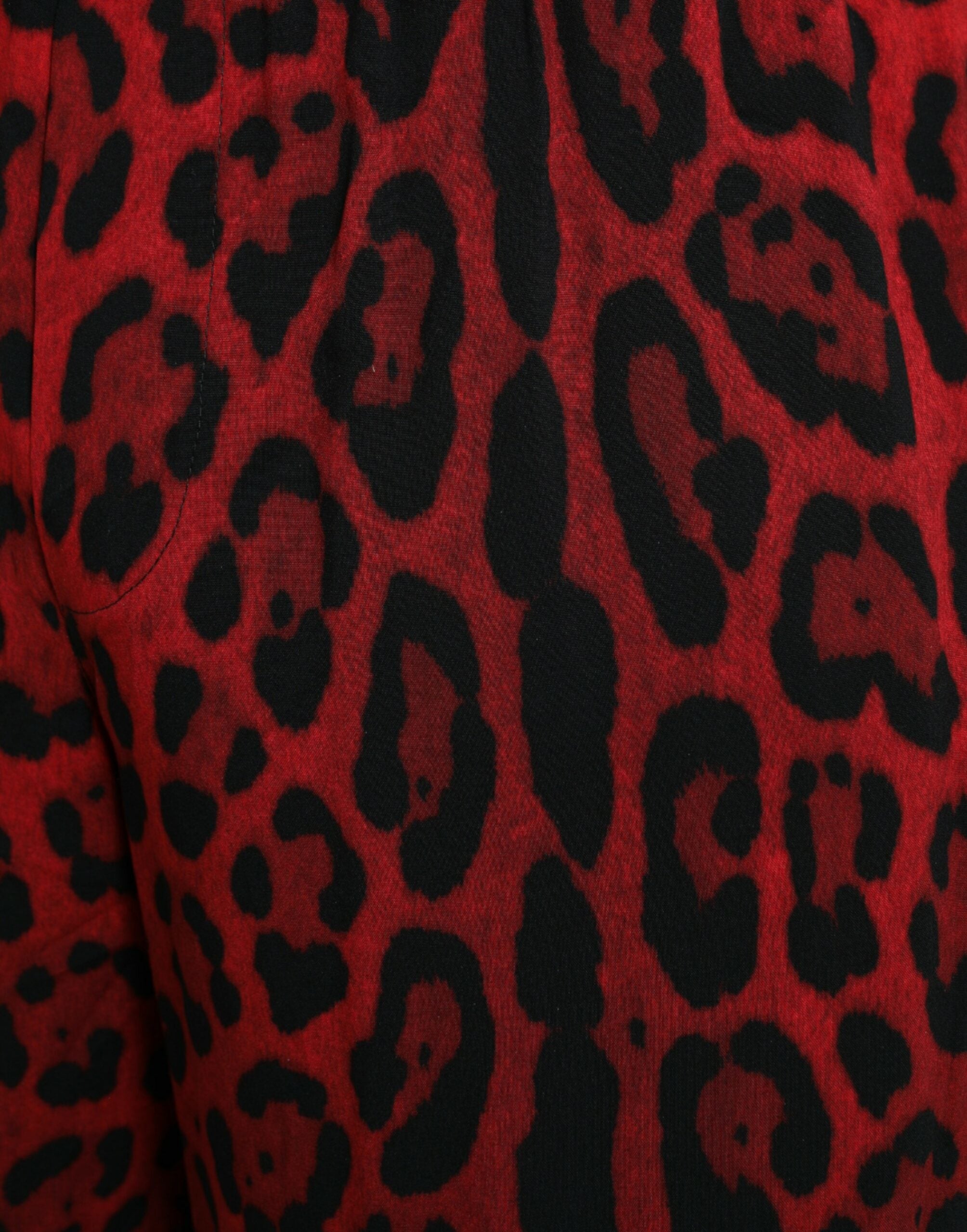 Red Leopard Print Viscose Bermuda Shorts - ventzia