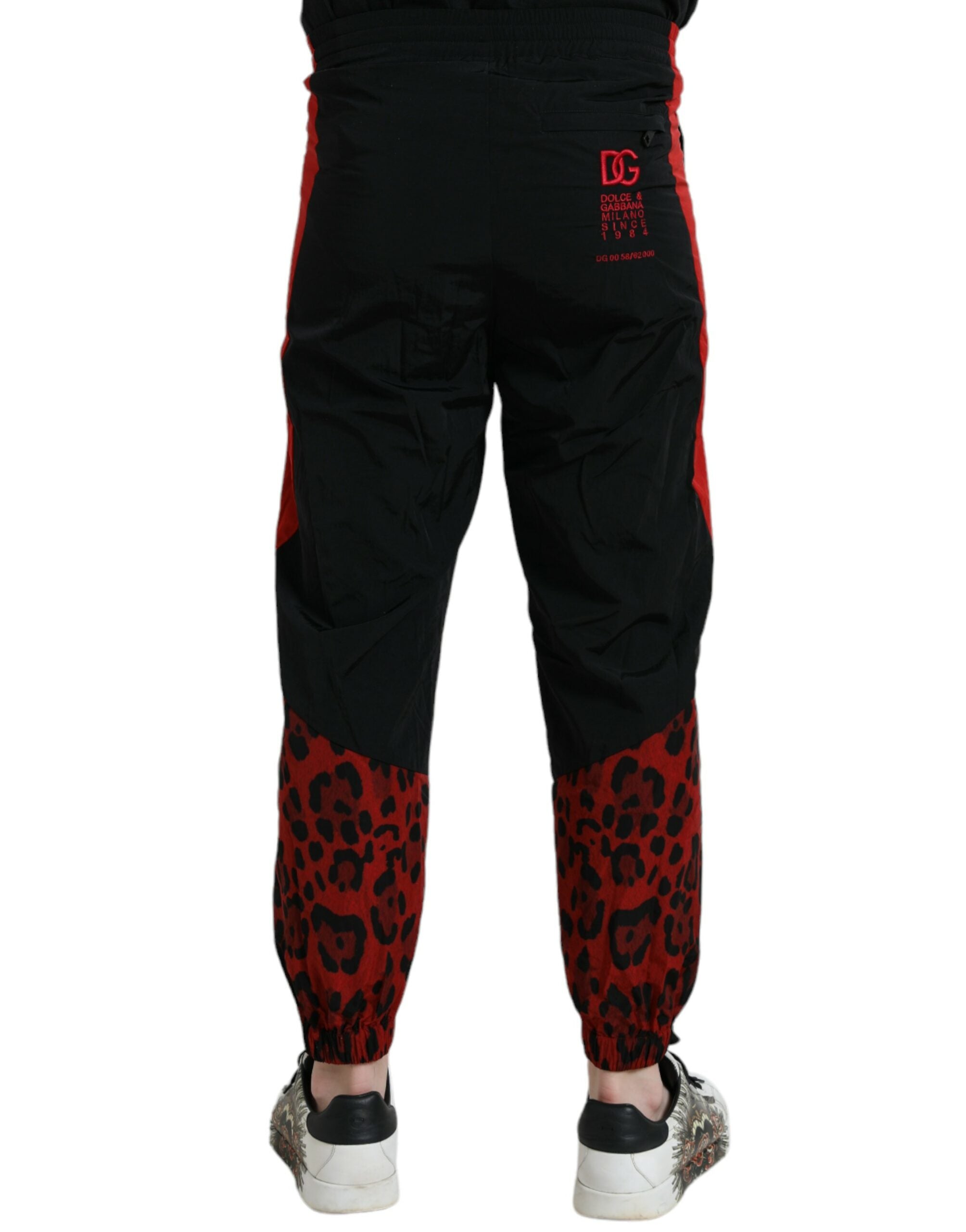 Black Red Leopard Print Nylon Jogger Pants - ventzia