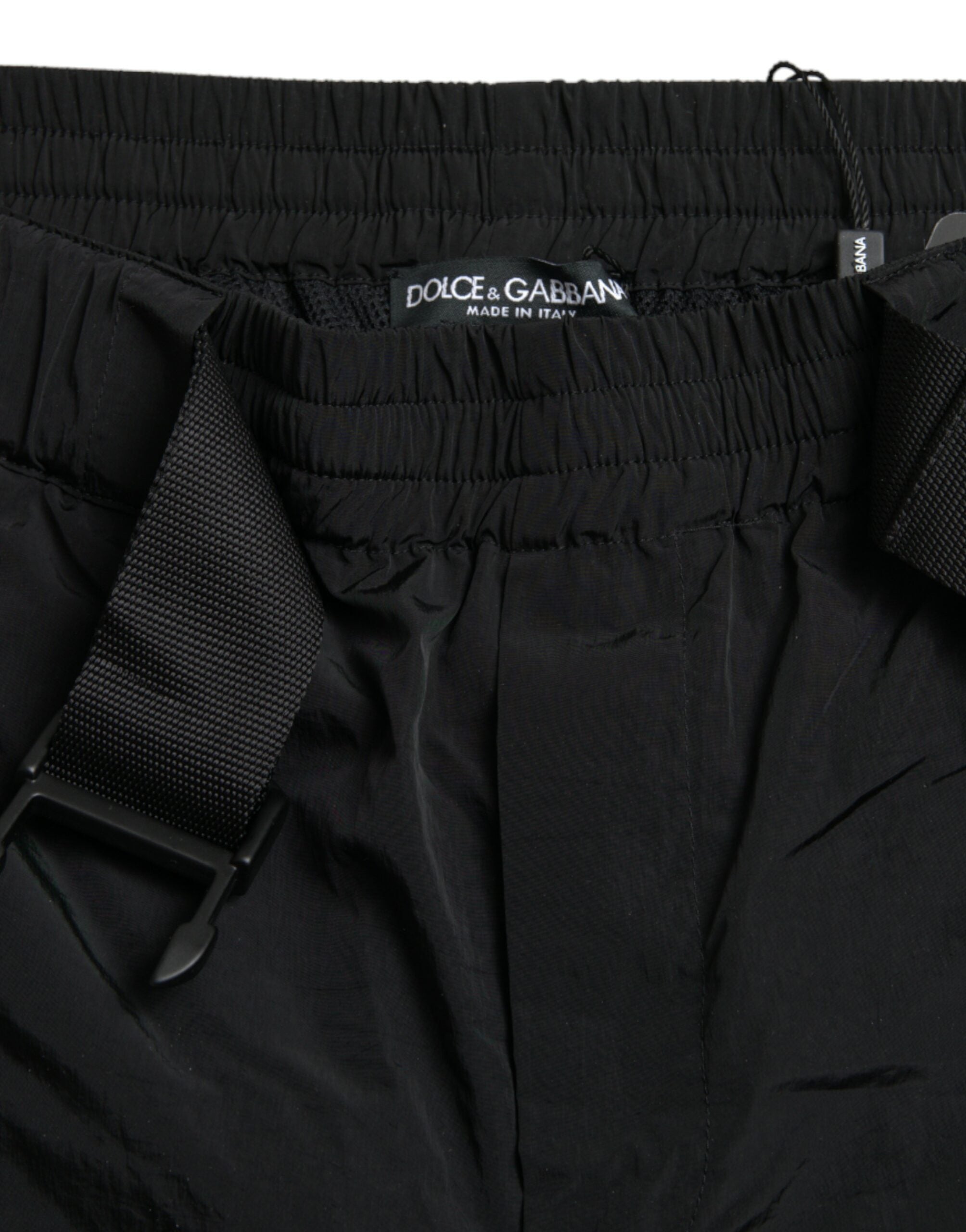 Black Red Leopard Print Nylon Jogger Pants - ventzia