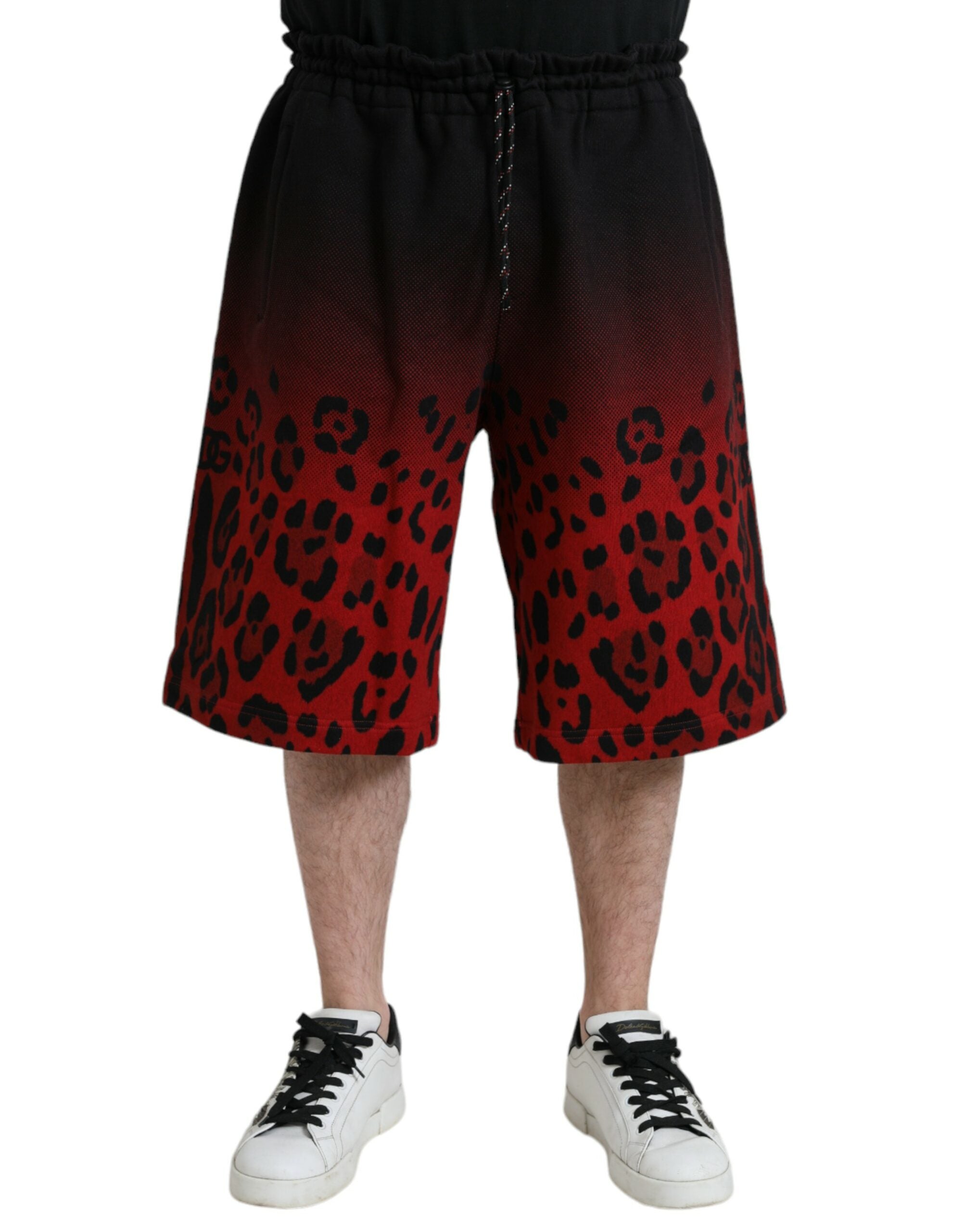 Red Leopard Print Cotton Bermuda Shorts - ventzia