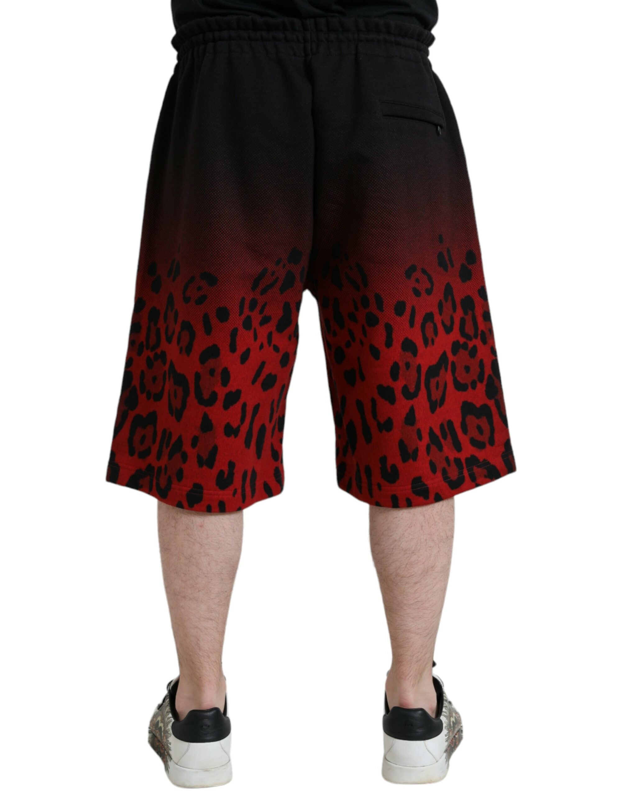 Red Leopard Print Cotton Bermuda Shorts - ventzia