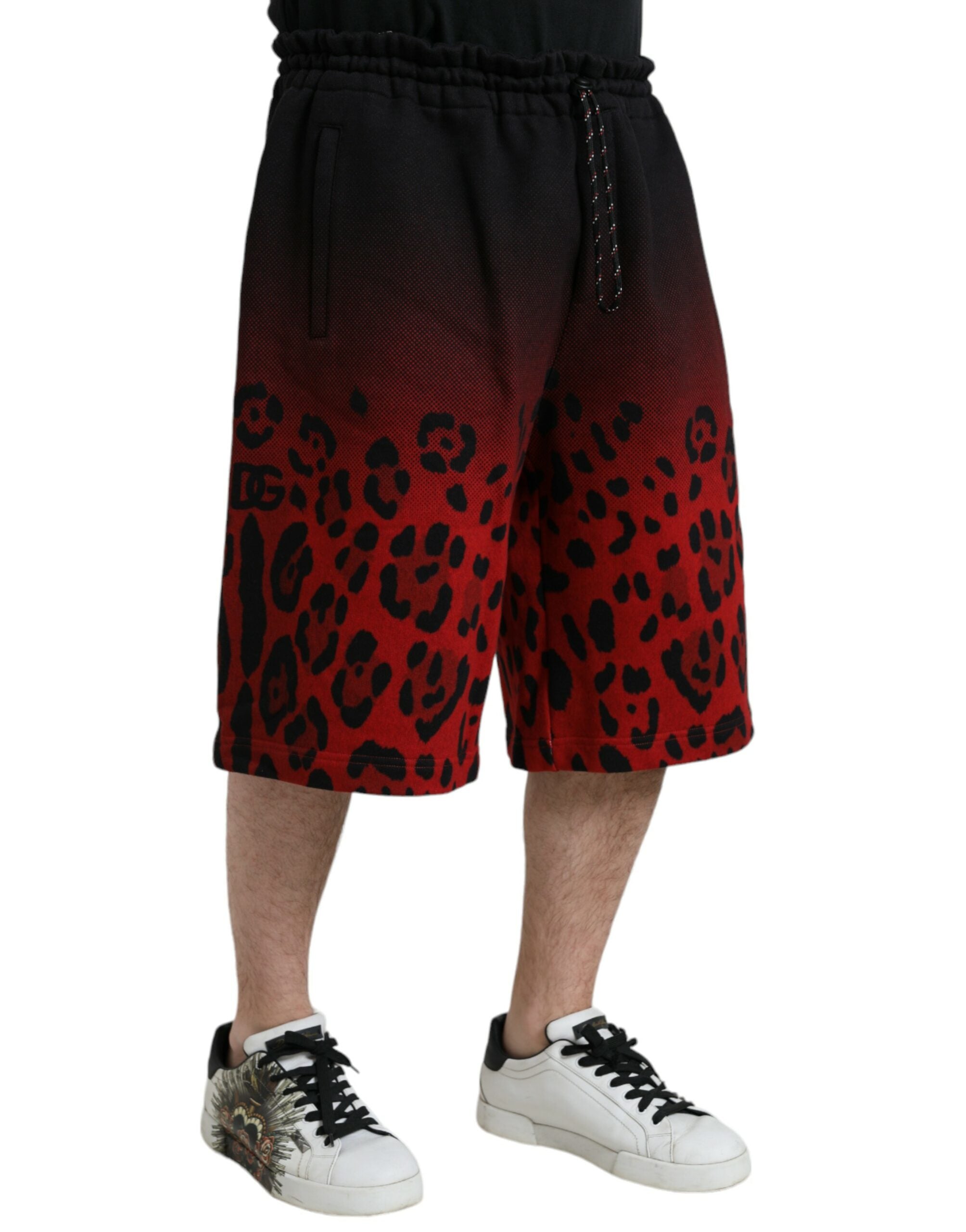 Red Leopard Print Cotton Bermuda Shorts - ventzia