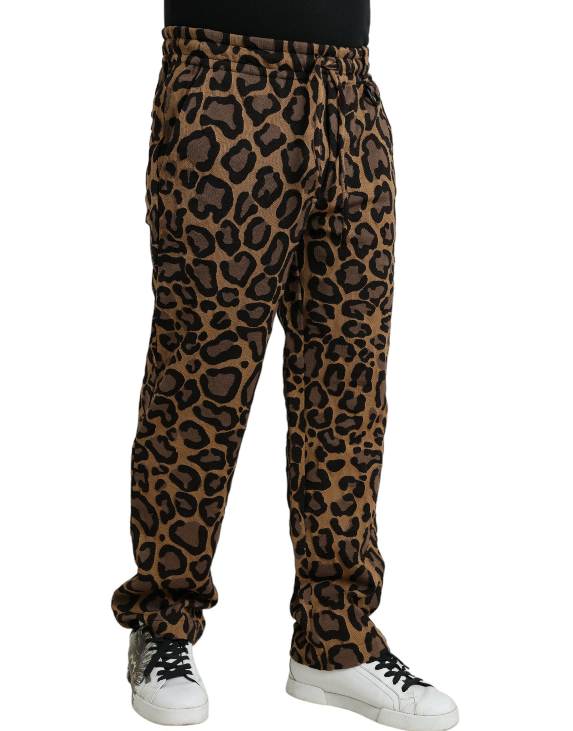 Brown Leopard Print Polyester Jogger Pants - ventzia