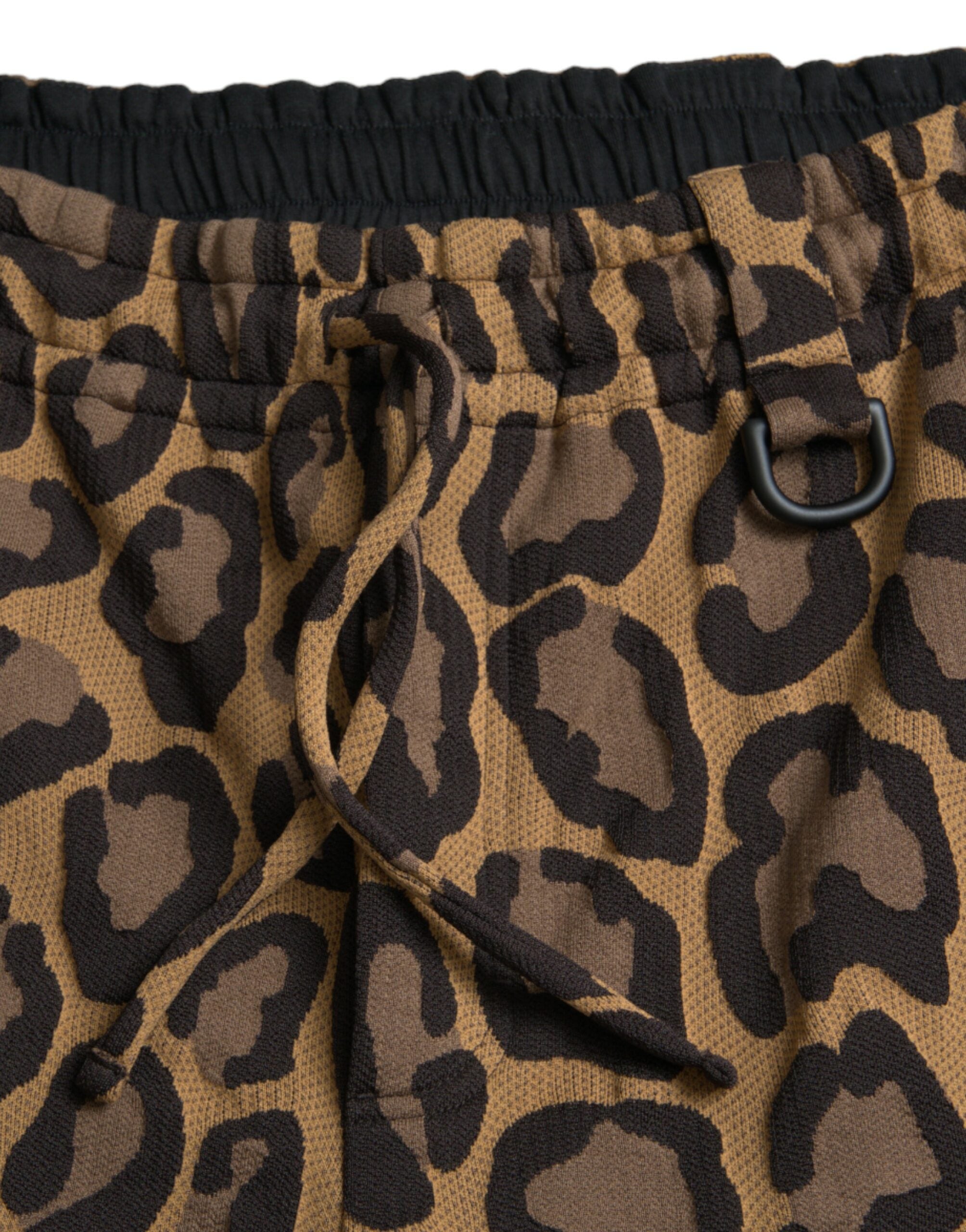 Brown Leopard Print Polyester Jogger Pants - ventzia