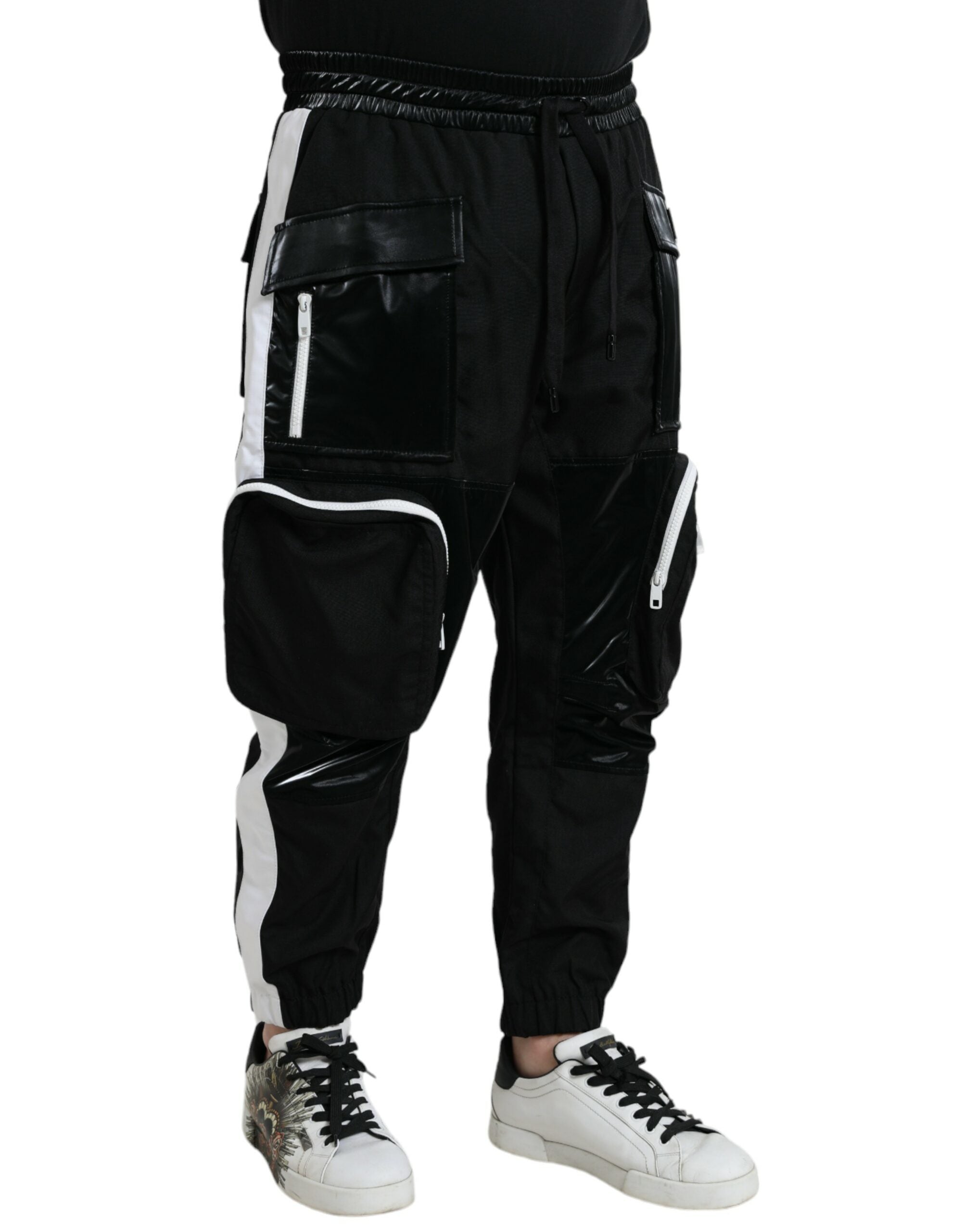 Black Nylon Cargo Jogger Men Sweatpants Pants - ventzia