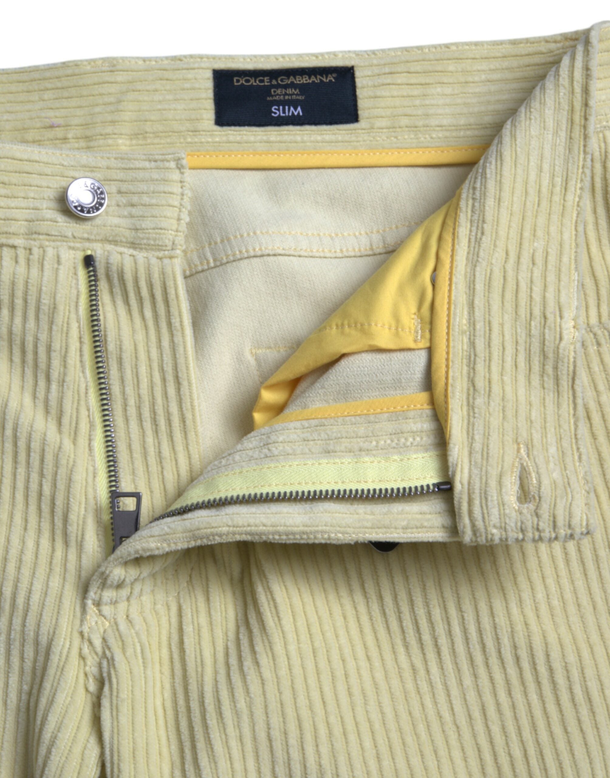 Yellow Corduroy Logo Plaque Skinny Denim Jeans - ventzia