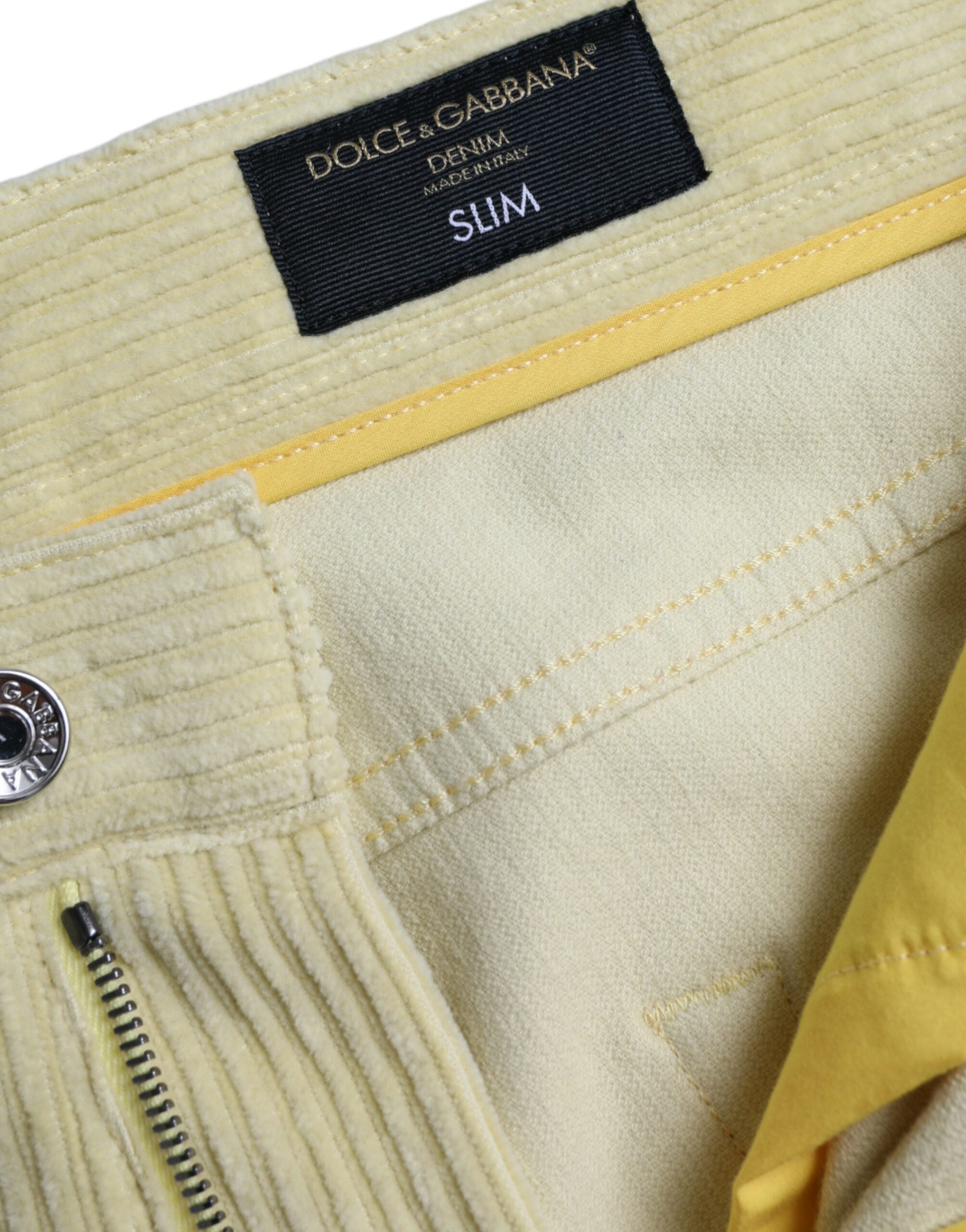 Yellow Corduroy Logo Plaque Skinny Denim Jeans - ventzia