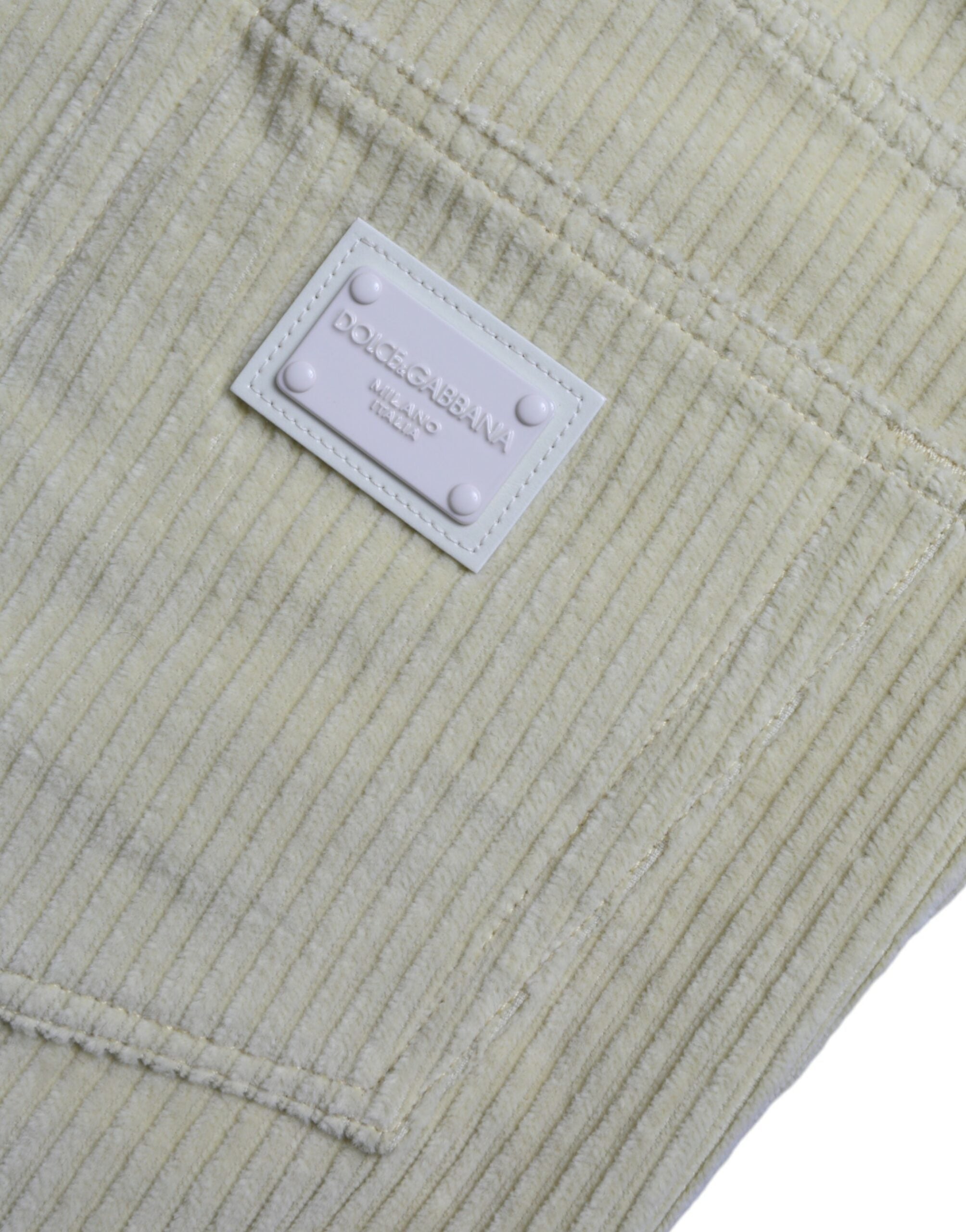 Yellow Corduroy Logo Plaque Skinny Denim Jeans - ventzia