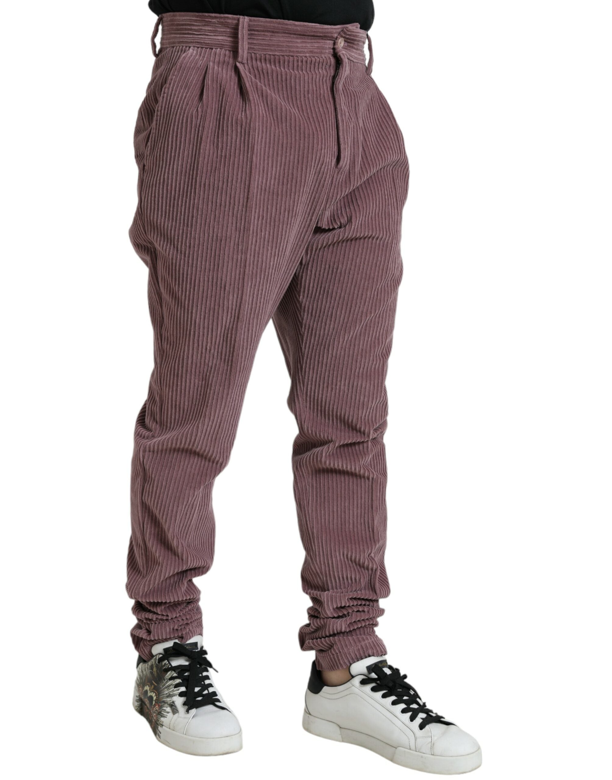Purple Corduroy Cotton Stretch Skinny Pants - ventzia