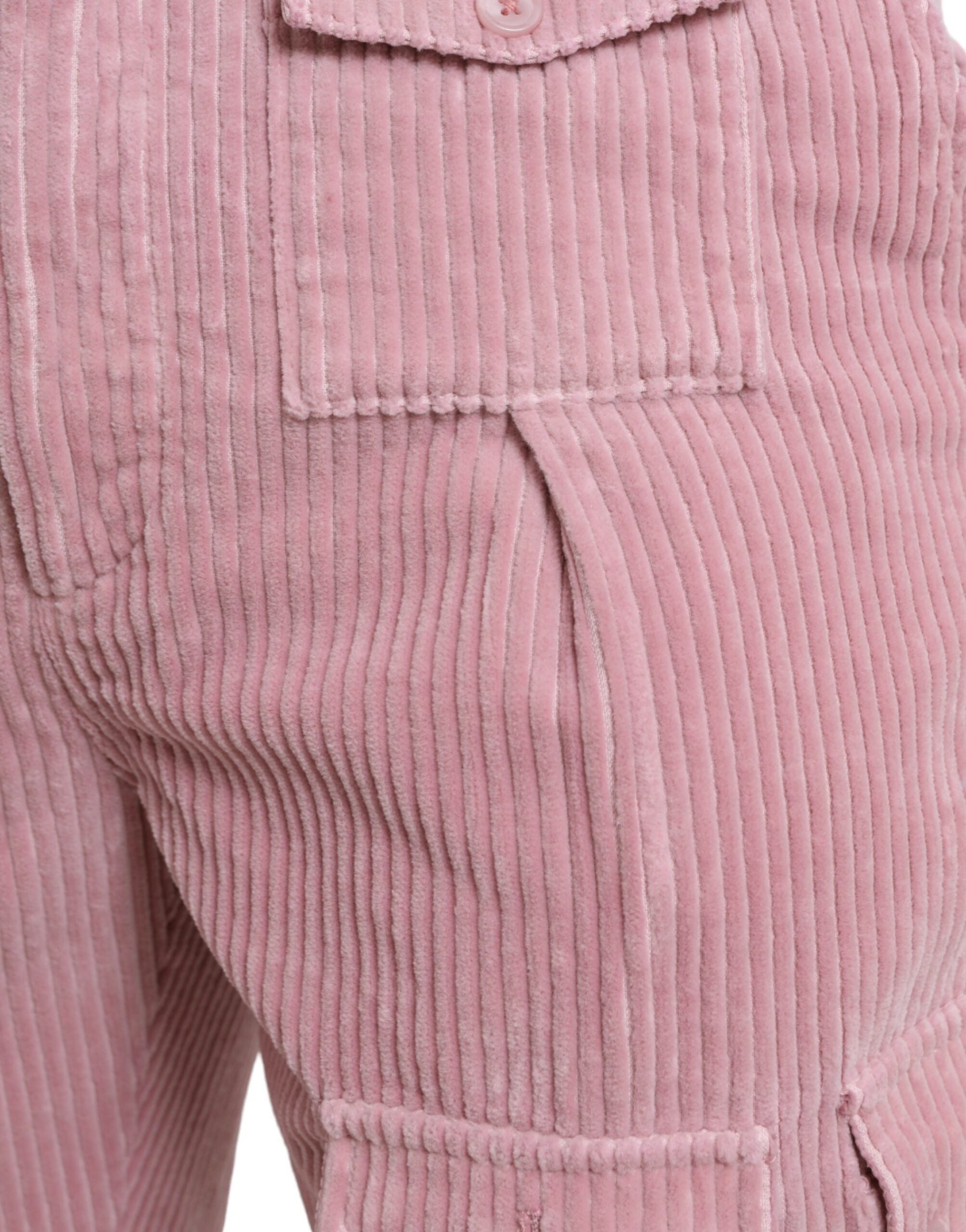 Pink Corduroy Cotton Stretch Skinny Cargo Jeans - ventzia
