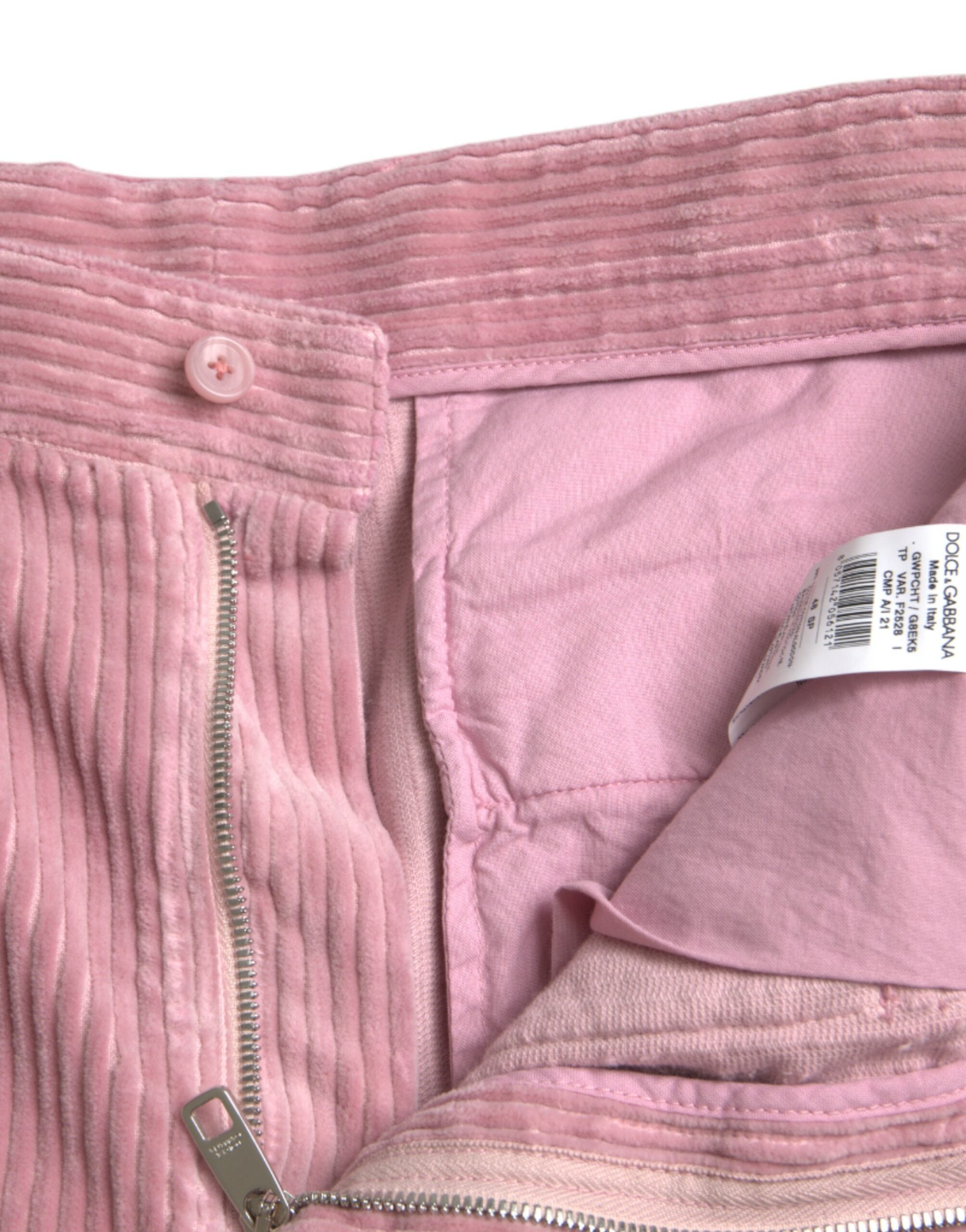 Pink Corduroy Cotton Stretch Skinny Cargo Jeans - ventzia