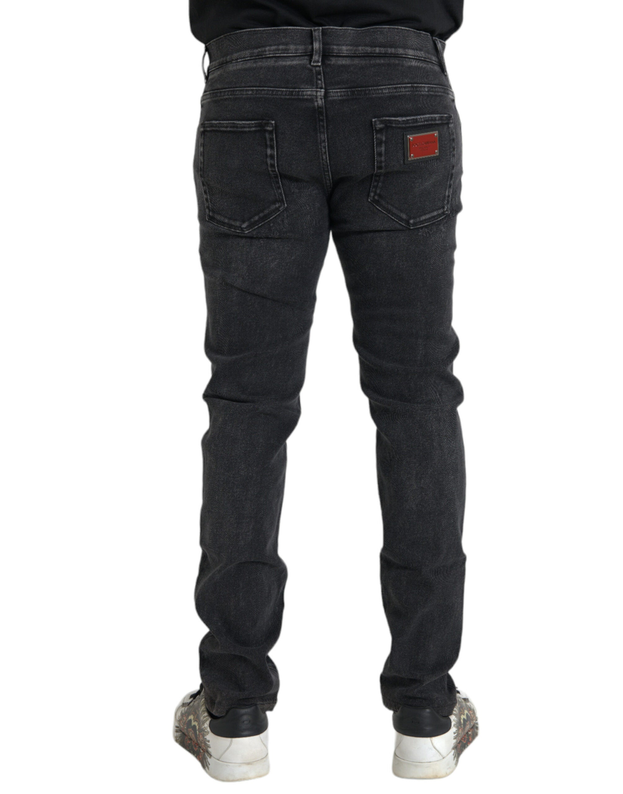 Gray Cotton Stretch Skinny Denim Logo Jeans - ventzia