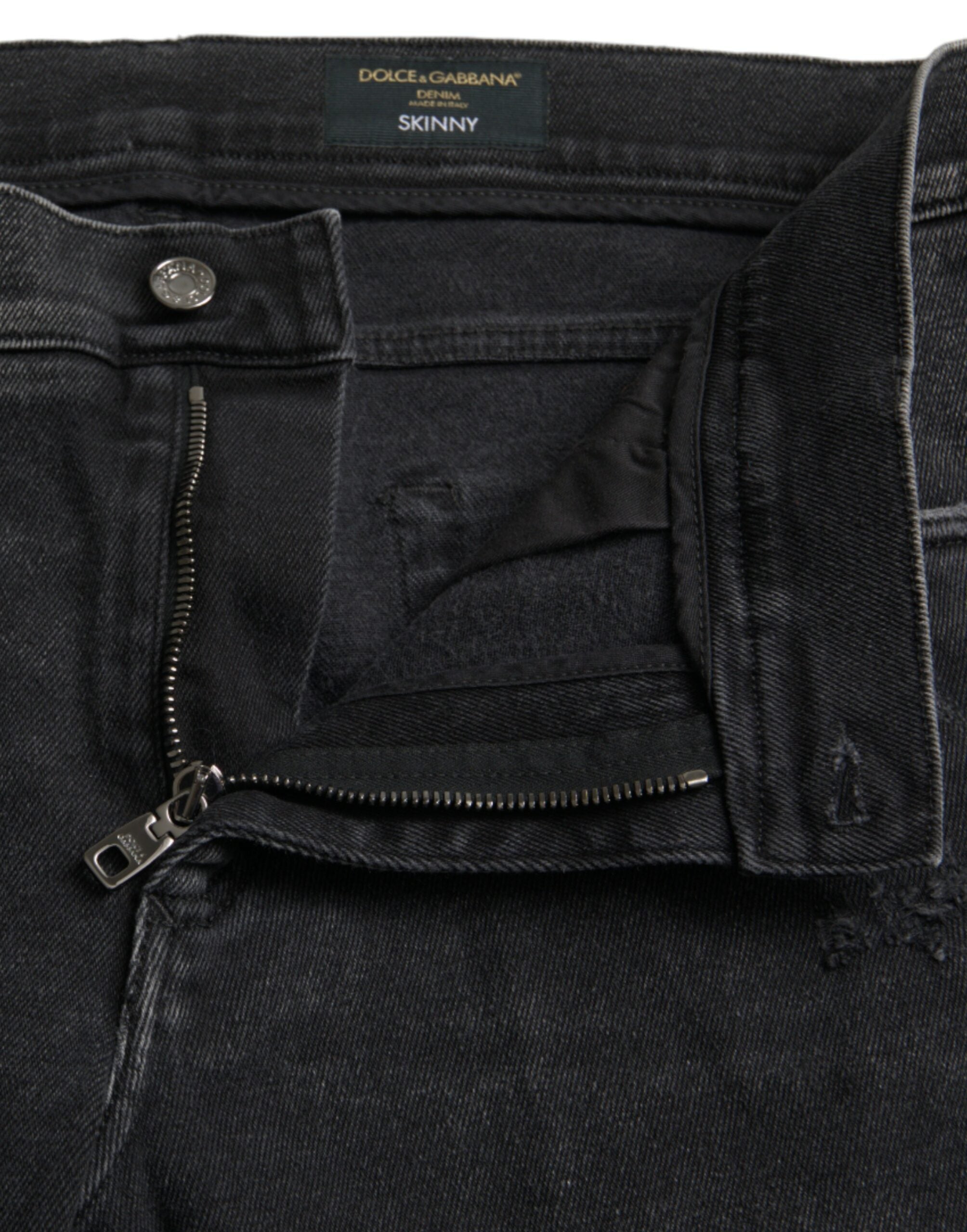 Gray Cotton Stretch Skinny Denim Logo Jeans - ventzia