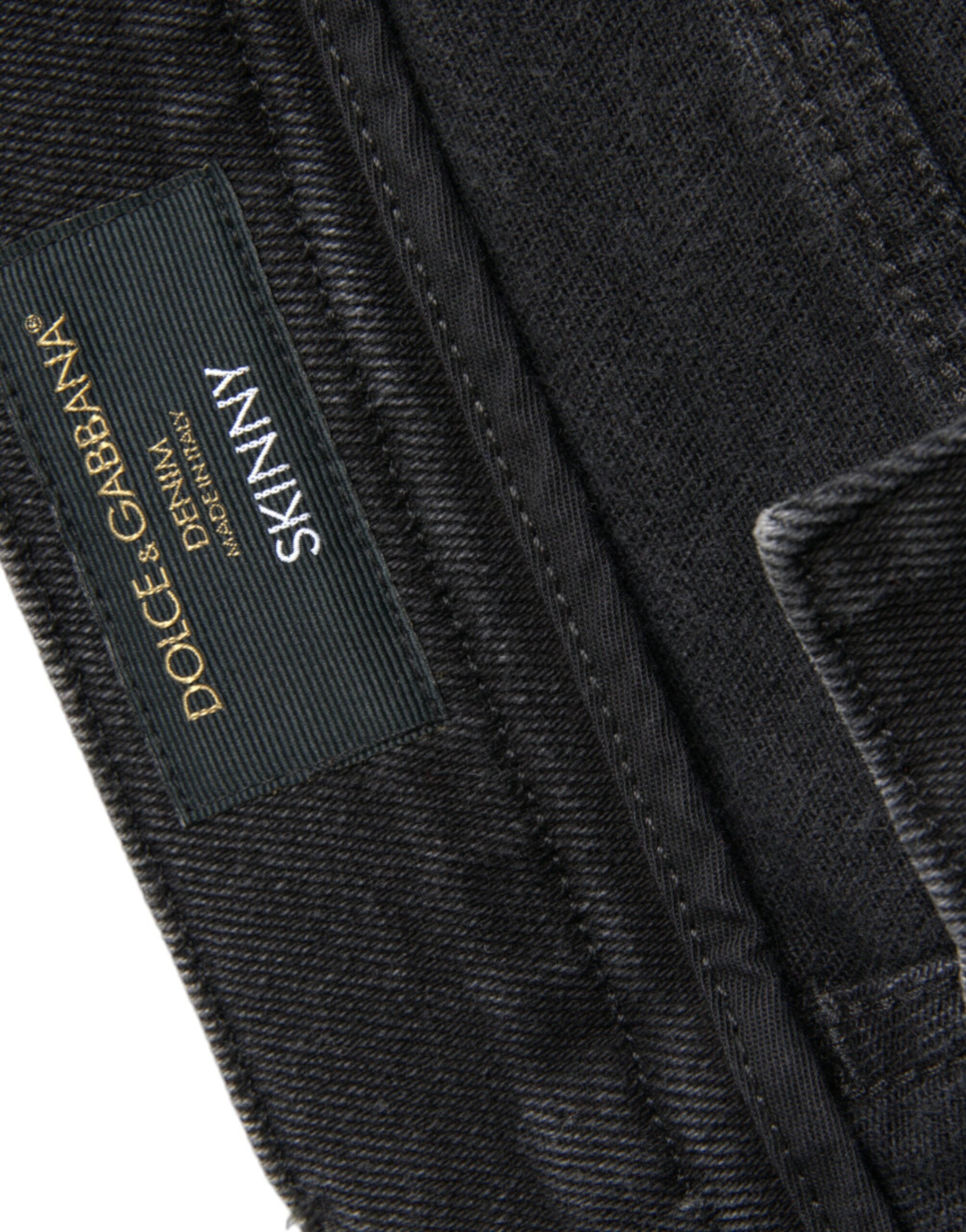 Gray Cotton Stretch Skinny Denim Logo Jeans - ventzia