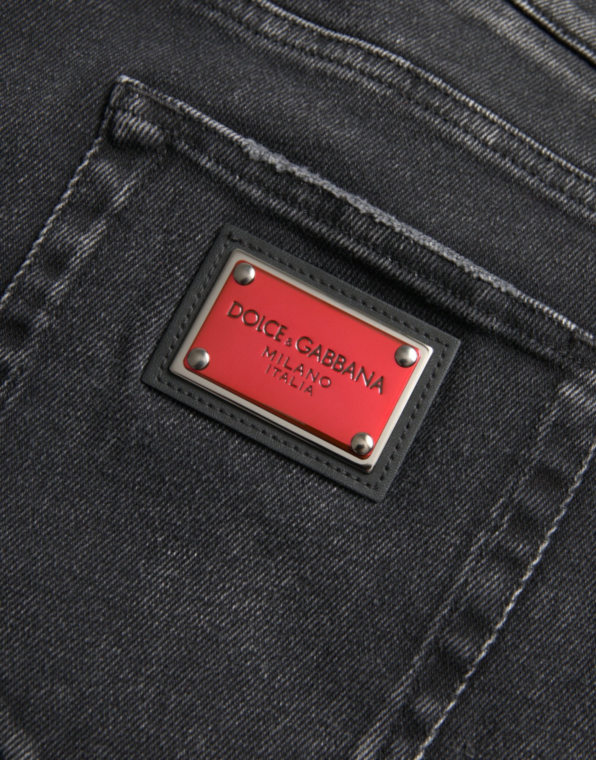 Gray Cotton Stretch Skinny Denim Logo Jeans - ventzia