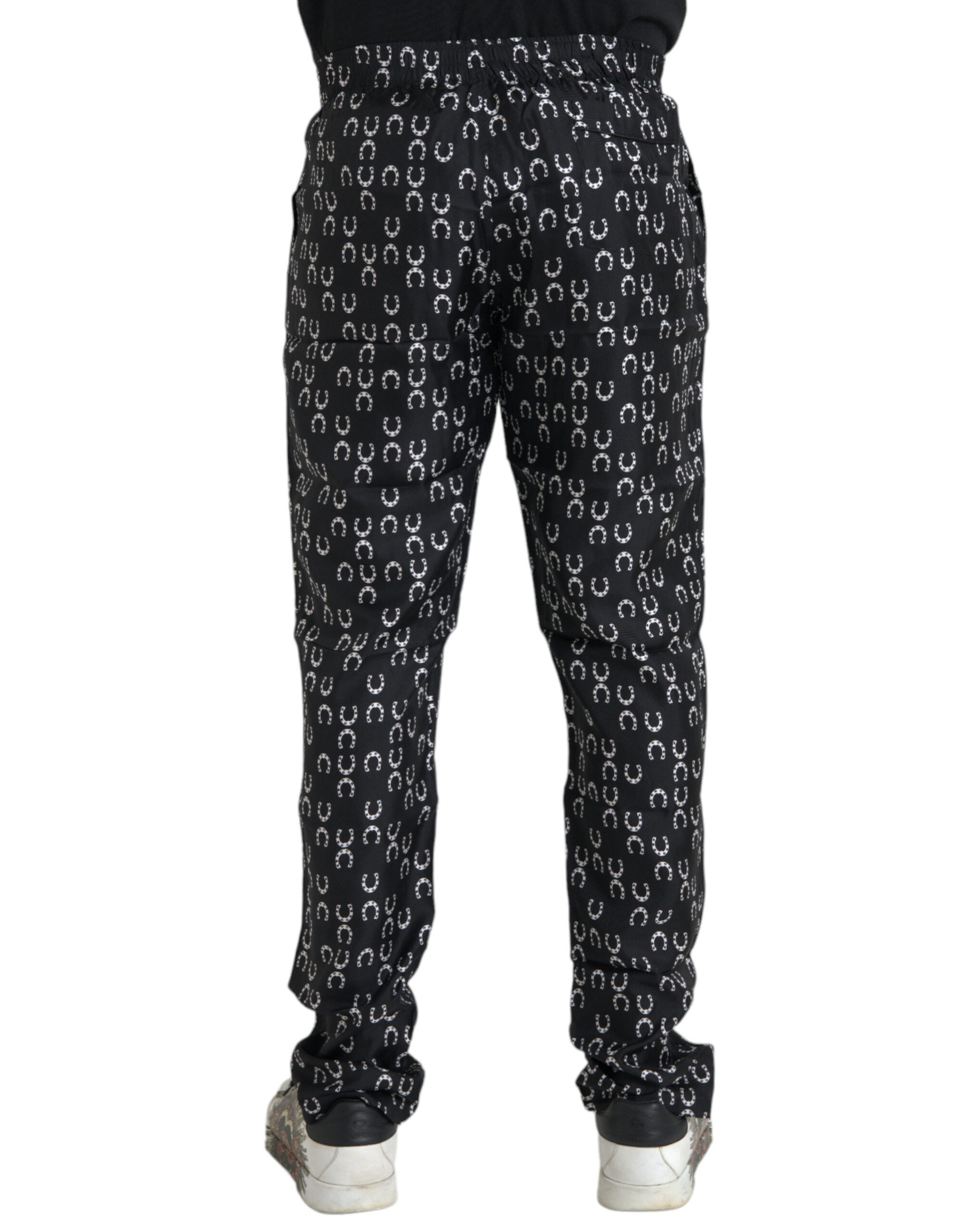 Black Horseshoe Print Silk Pants - ventzia