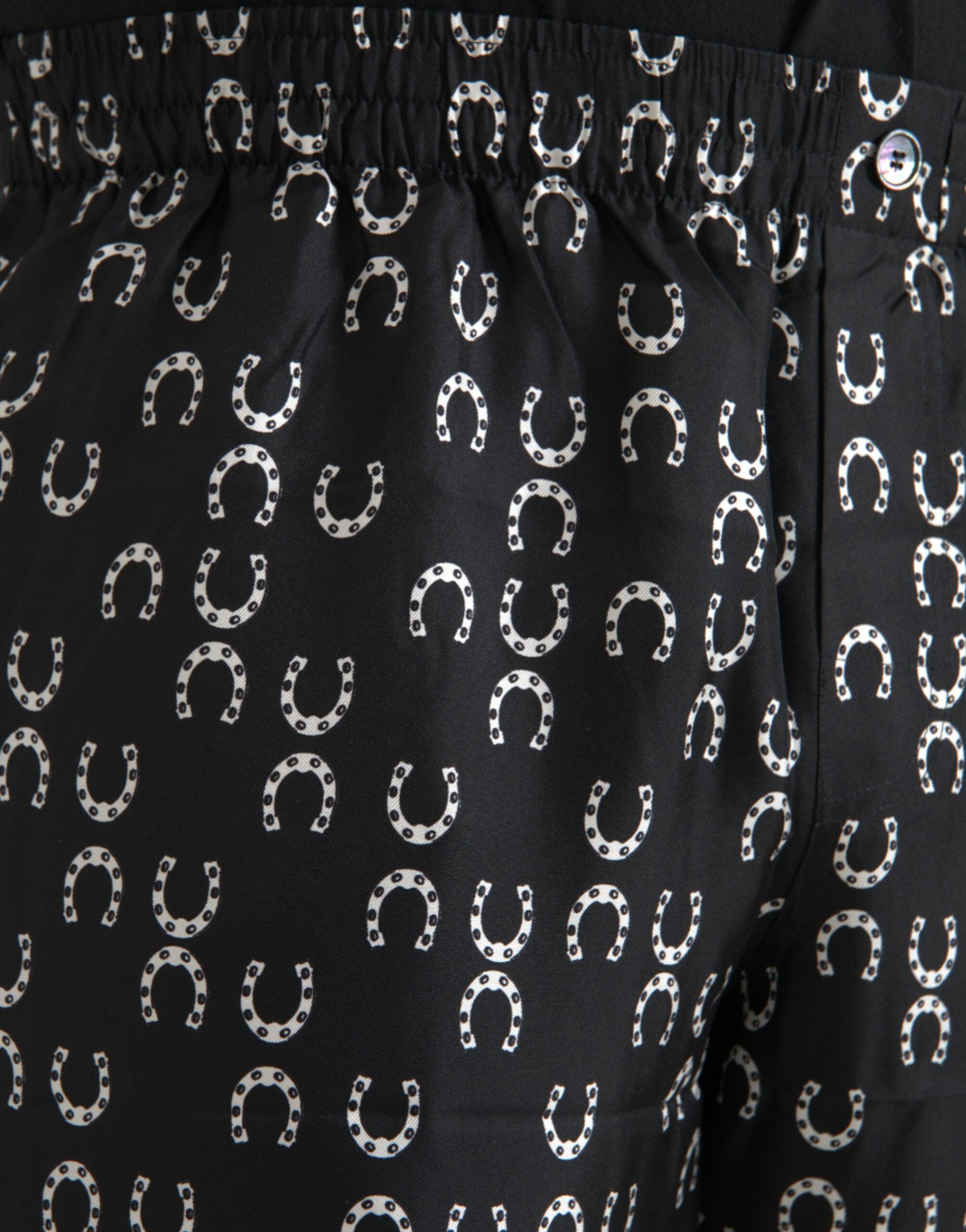 Black Horseshoe Print Silk Pants - ventzia
