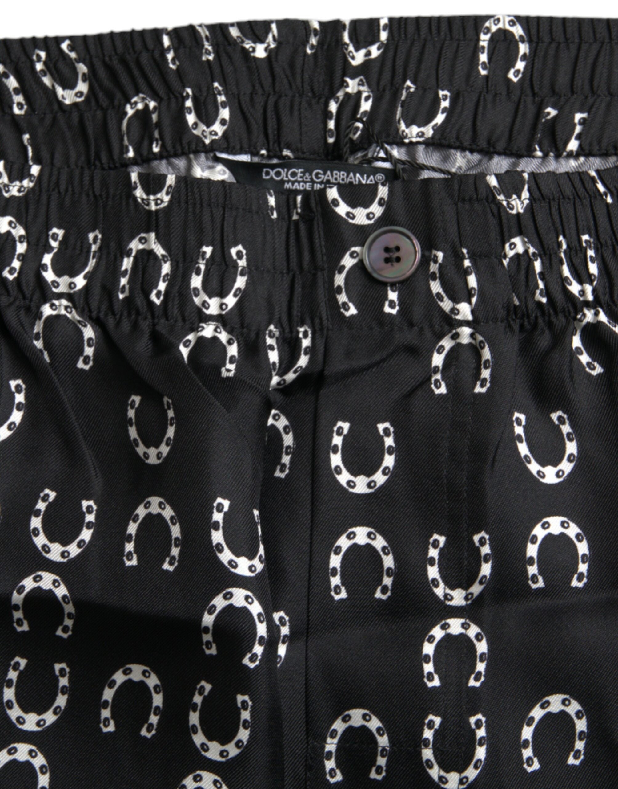 Black Horseshoe Print Silk Pants - ventzia