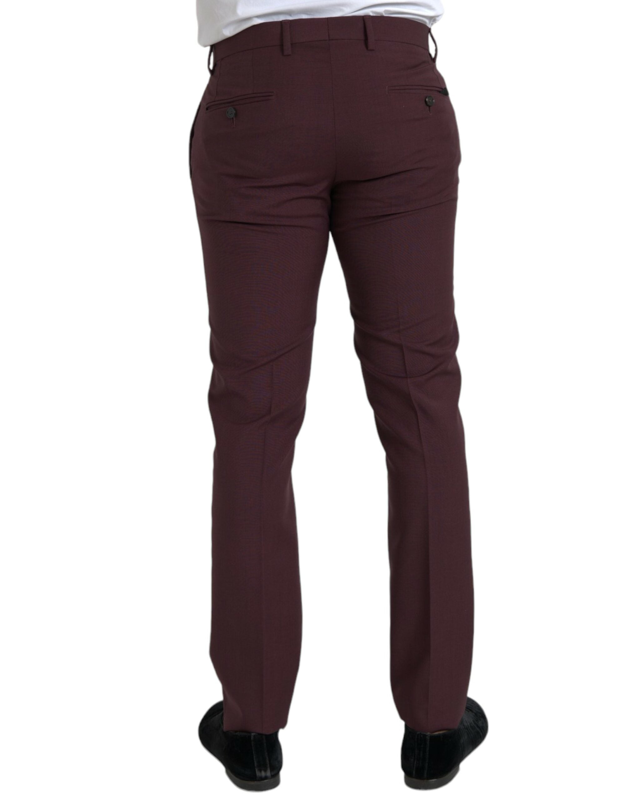 Maroon Wool Men Slim Fit Dress Pants - ventzia