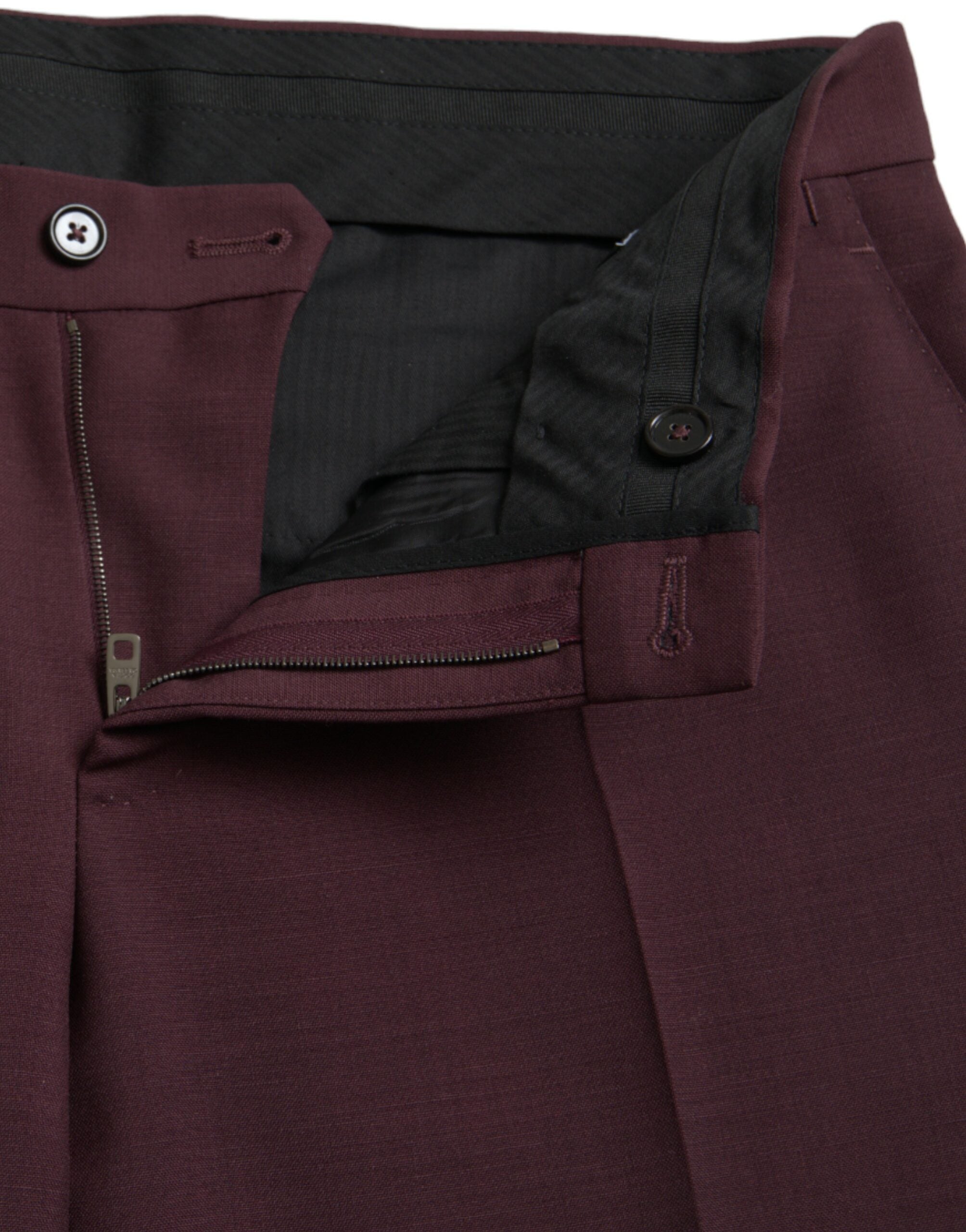 Maroon Wool Men Slim Fit Dress Pants - ventzia