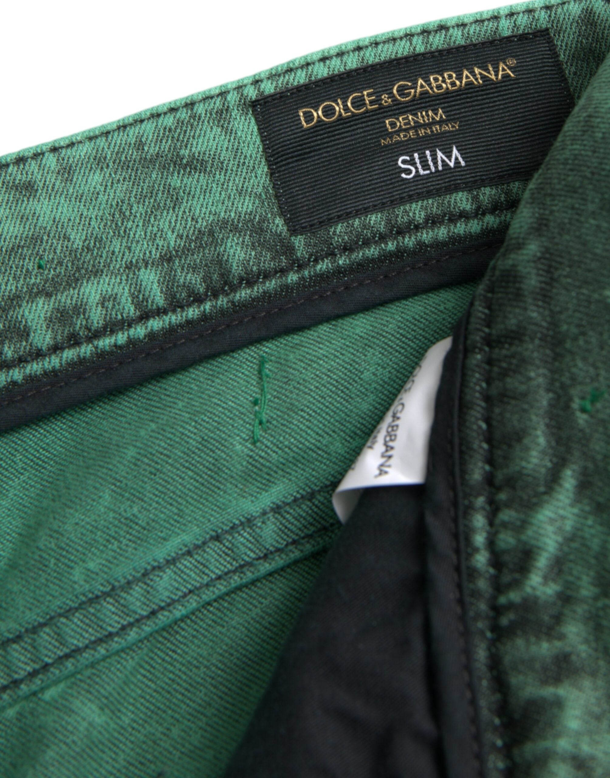 Green Crystals Cotton Stretch Slim Jeans - ventzia
