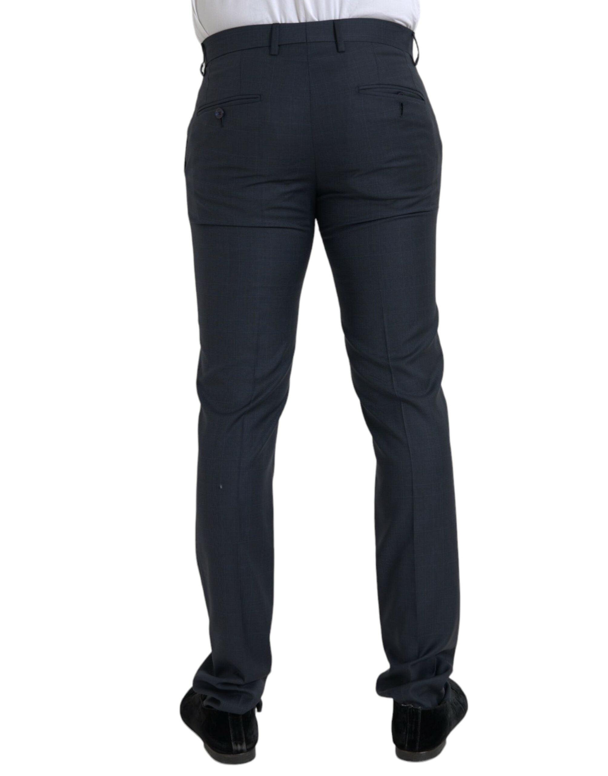 Blue Wool Men Skinny Dress Pants - ventzia