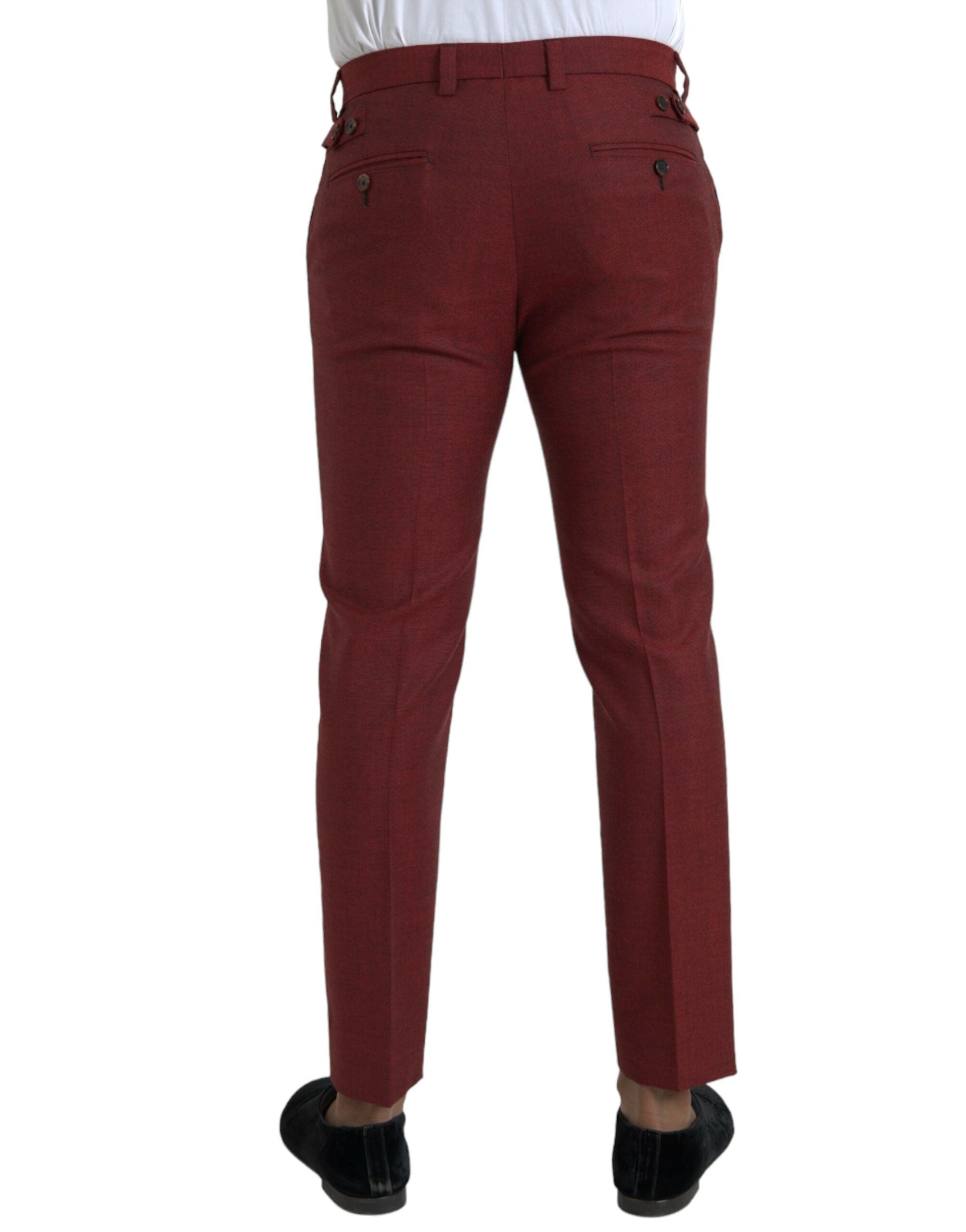 Maroon Wool Men Skinny Dress Pants - ventzia