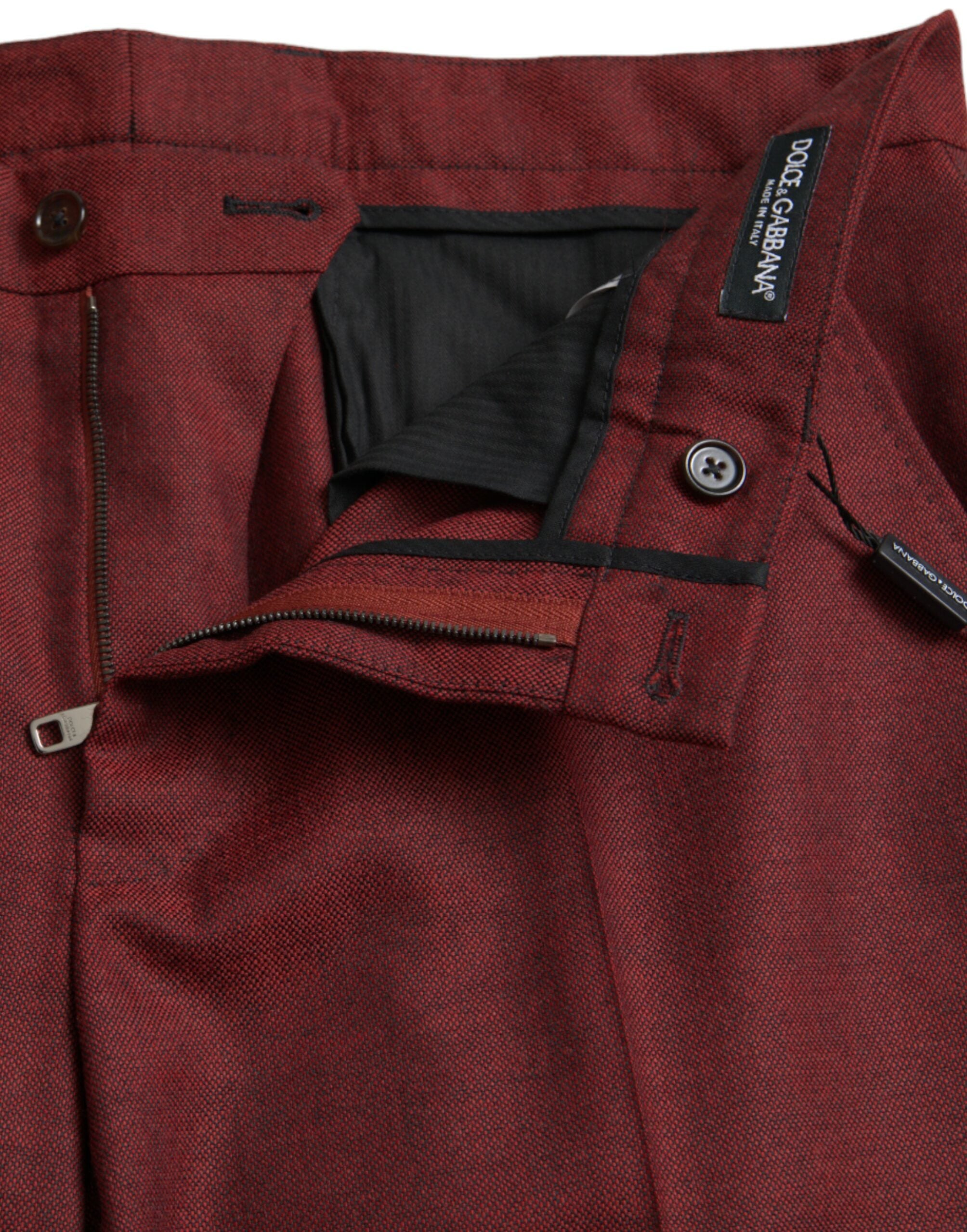 Maroon Wool Men Skinny Dress Pants - ventzia