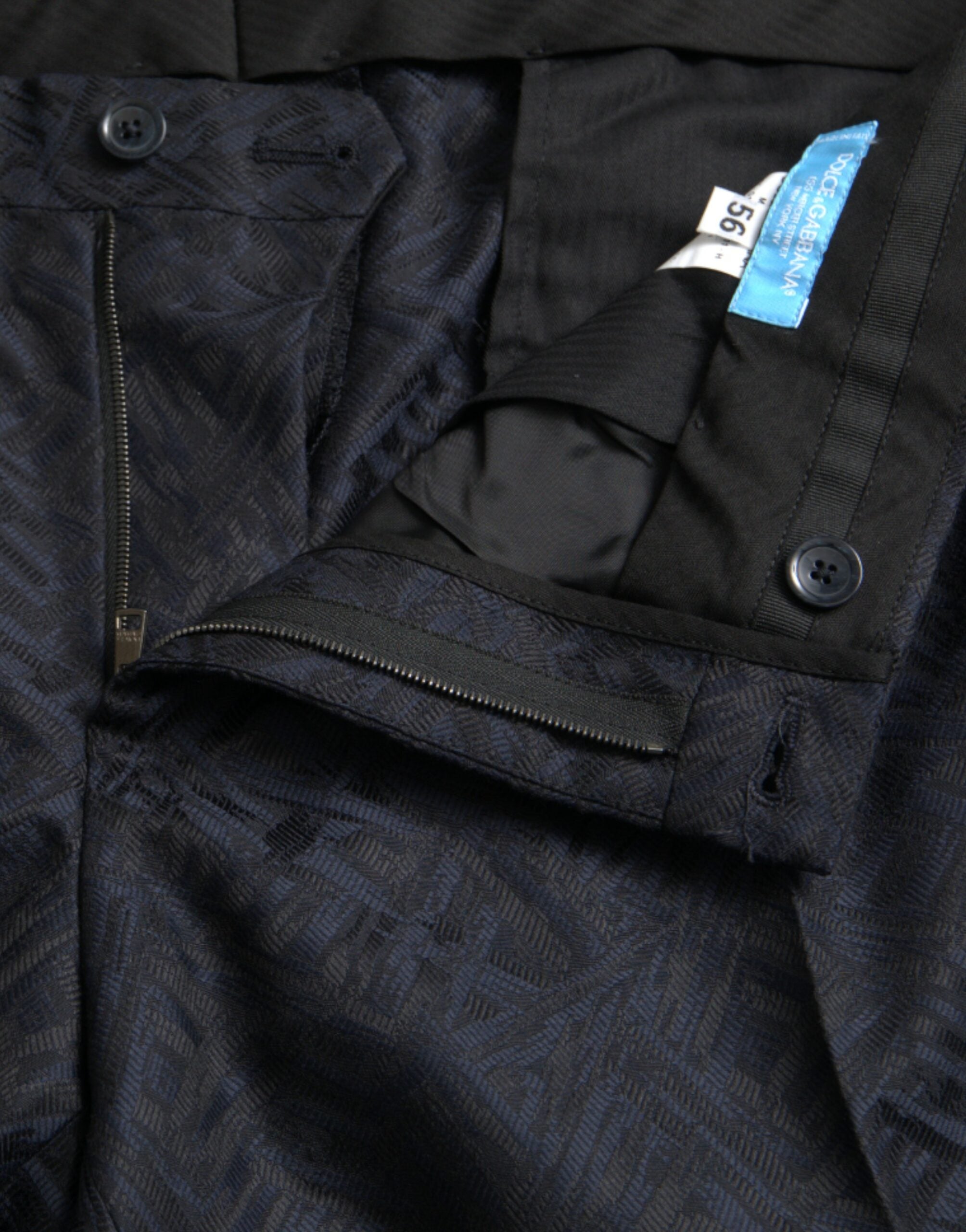 Blue Brocade Wool Skinny Men Dress Pants - ventzia