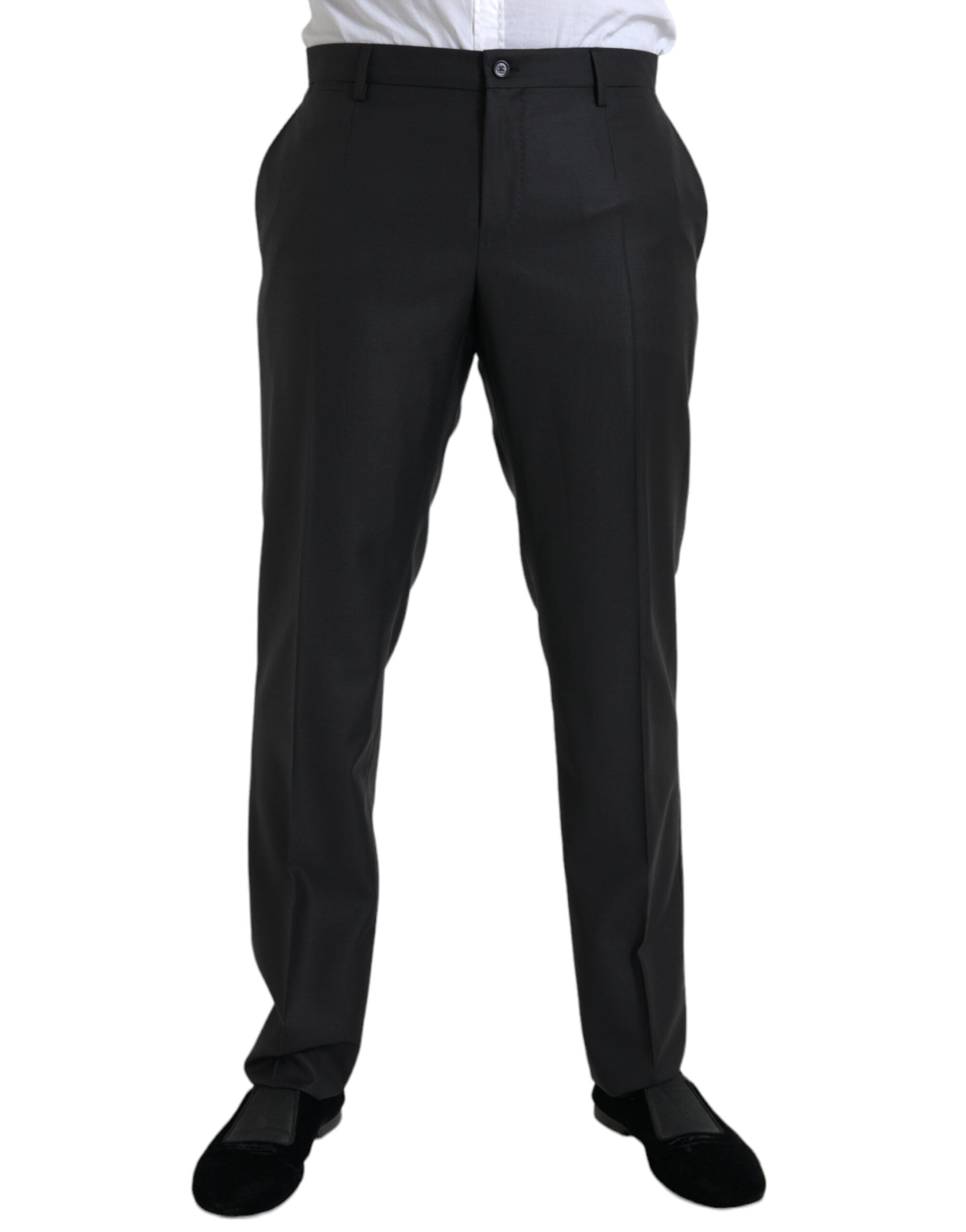 Black Wool Silk Skinny Dress Pants - ventzia