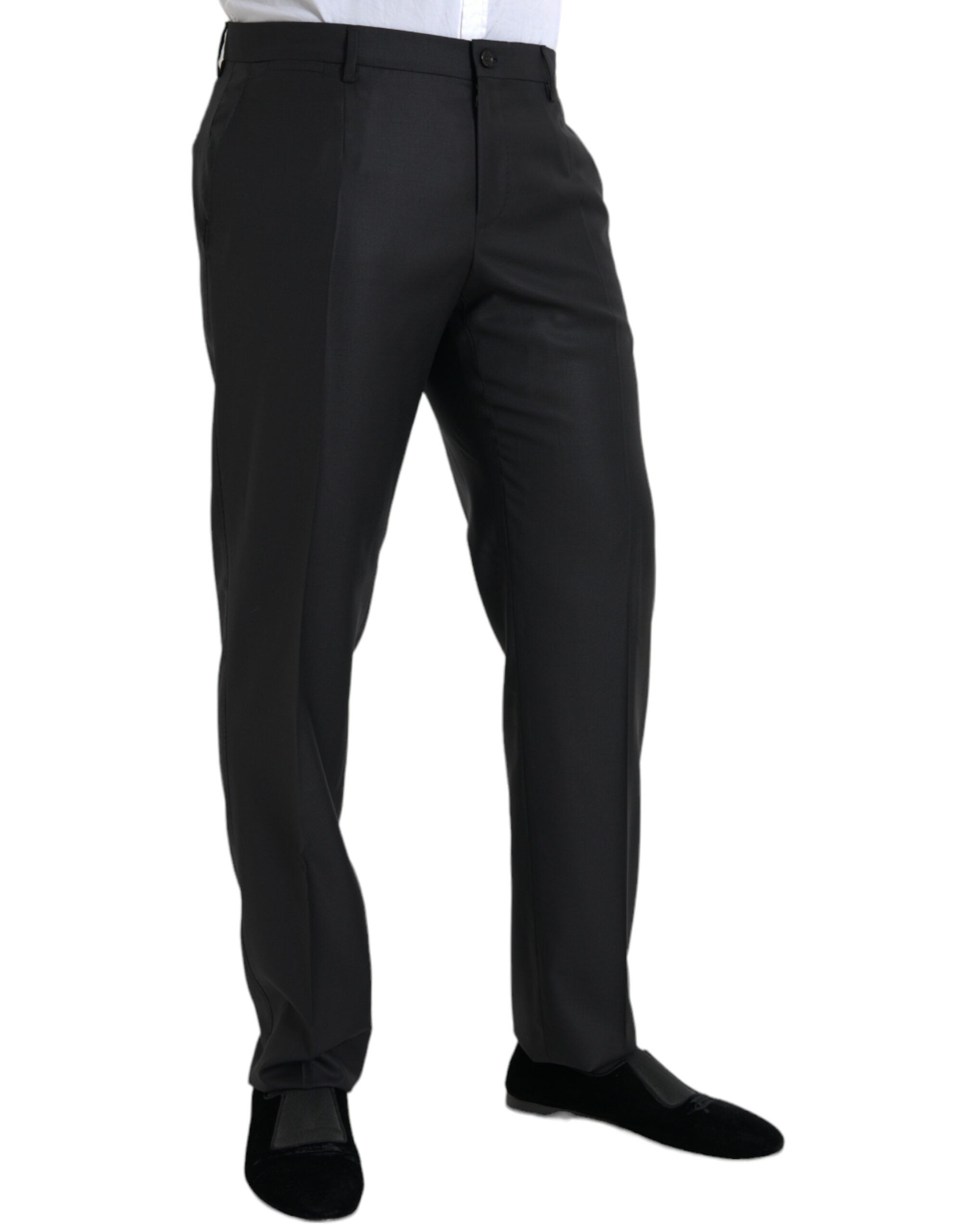 Black Wool Silk Skinny Dress Pants - ventzia