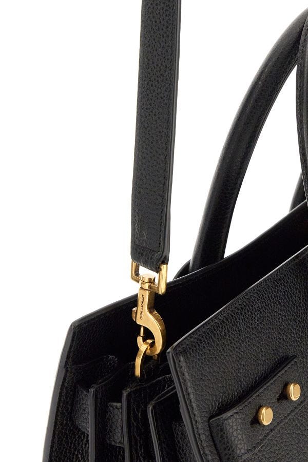 Black Calf Leather Sac De Jour Handbag - ventzia