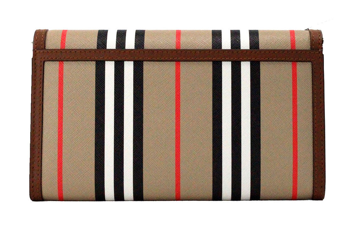 Hannah Icon Stripe Archive Tan E-Canvas Leather Wallet Crossbody Bag - ventzia