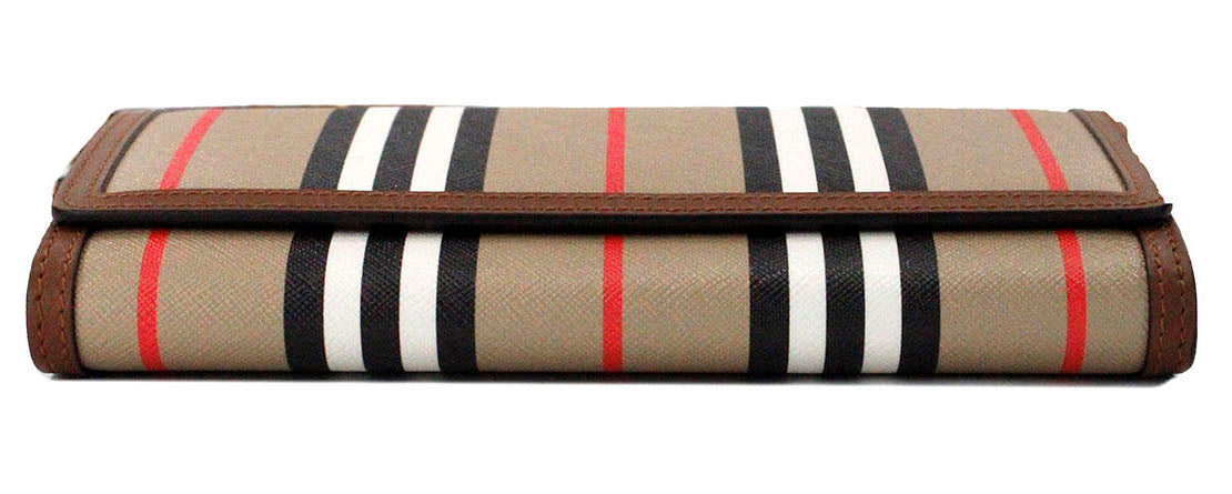 Hannah Icon Stripe Archive Tan E-Canvas Leather Wallet Crossbody Bag - ventzia