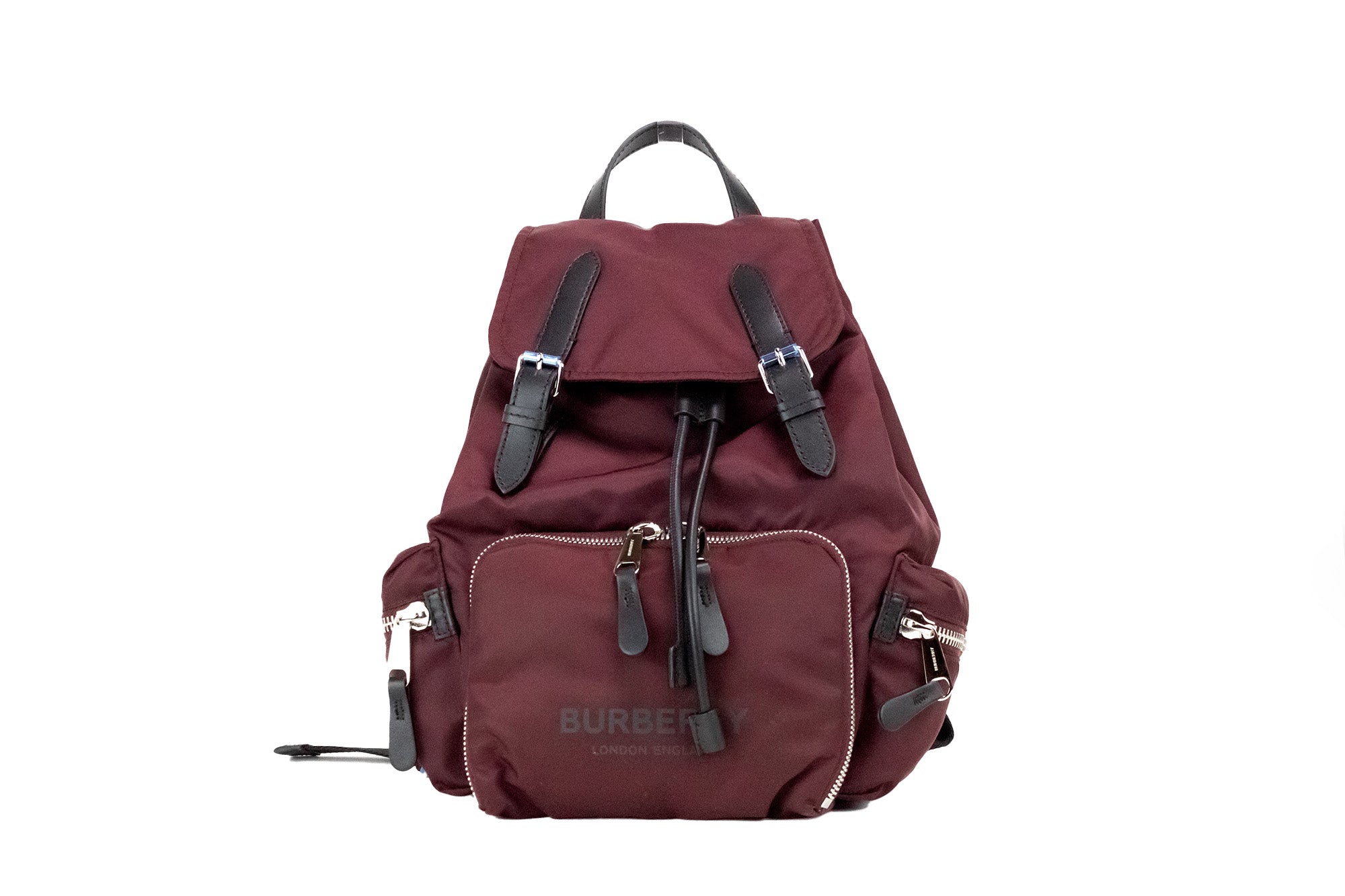 Medium Burgundy Econyl Nylon Rucksack Drawstring Backpack Bookbag - ventzia
