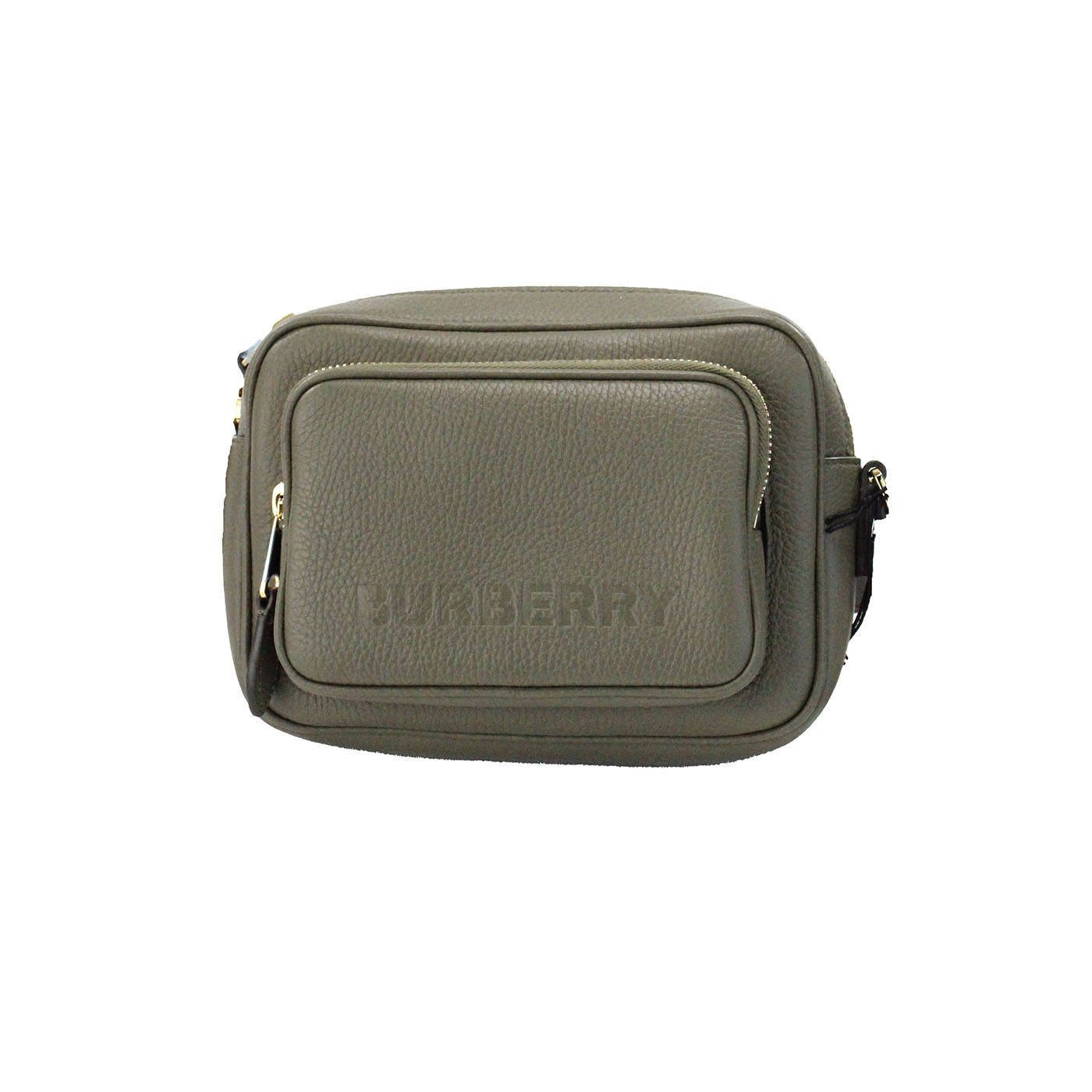 Small Branded Dark Fern Green Grainy Leather Camera Crossbody Bag - ventzia