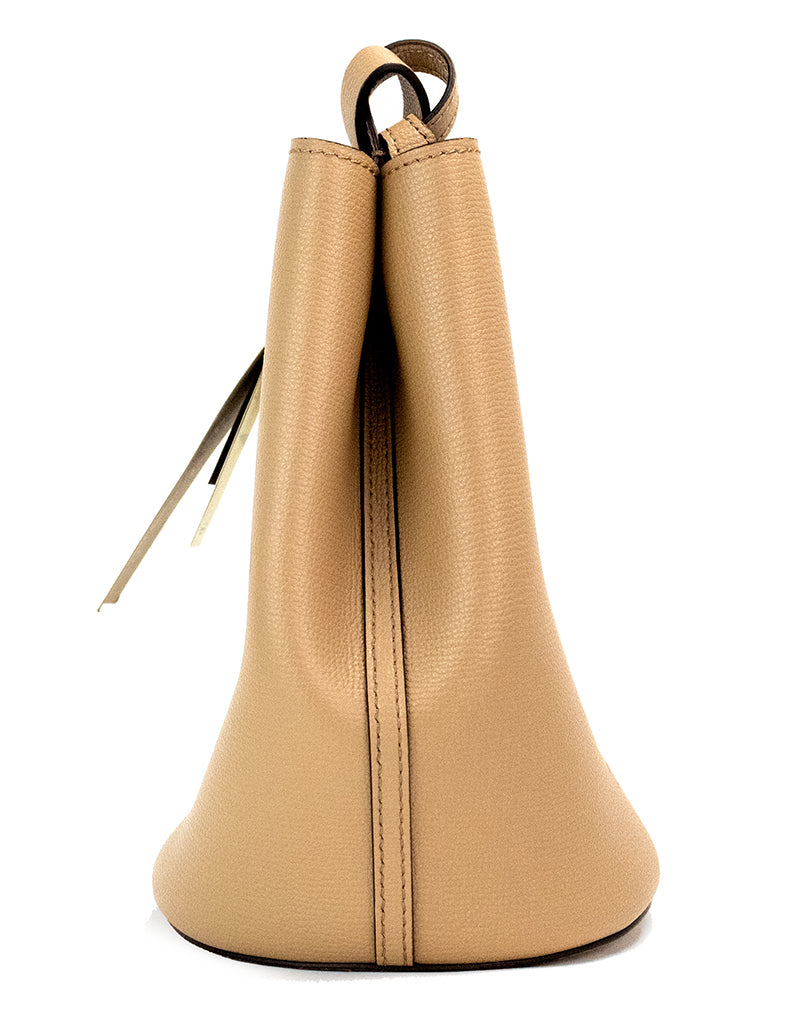 Lorne Small Camel Haymarket Check Pebble Leather Bucket Handbag Purse - ventzia