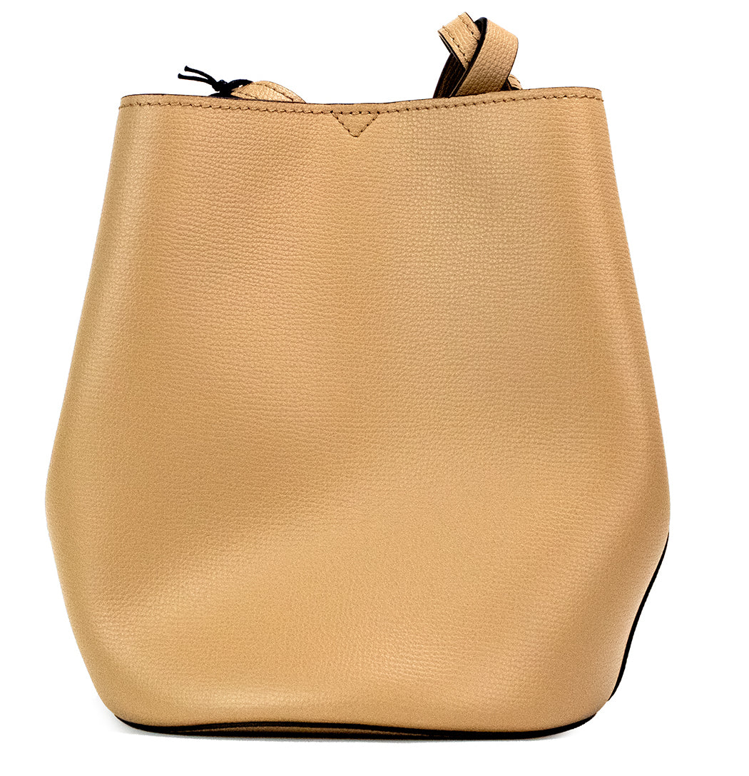 Lorne Small Camel Haymarket Check Pebble Leather Bucket Handbag Purse - ventzia