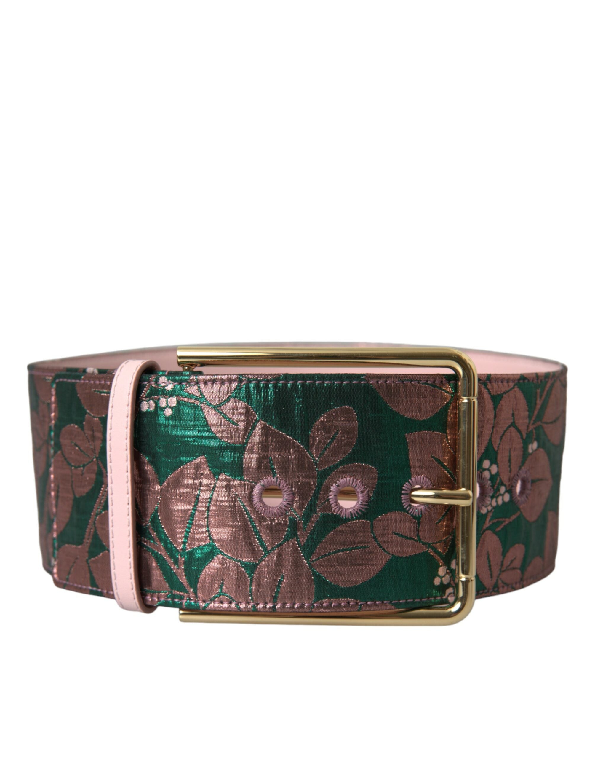 Multicolor Floral Jacquard Lurex Gold Buckle Belt - ventzia