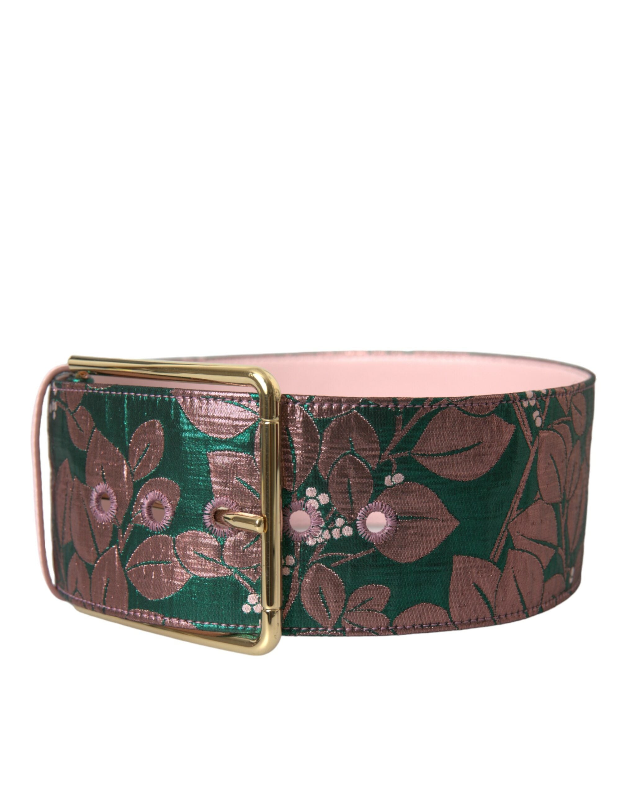 Multicolor Floral Jacquard Lurex Gold Buckle Belt - ventzia