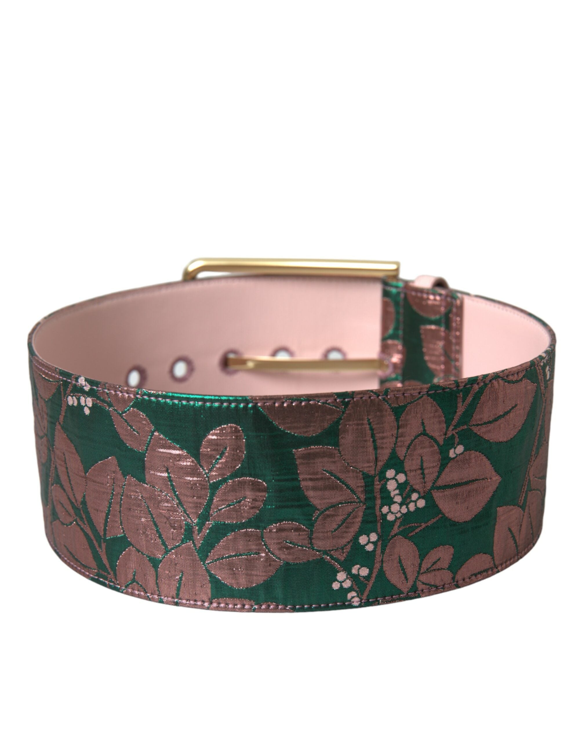 Multicolor Floral Jacquard Lurex Gold Buckle Belt - ventzia