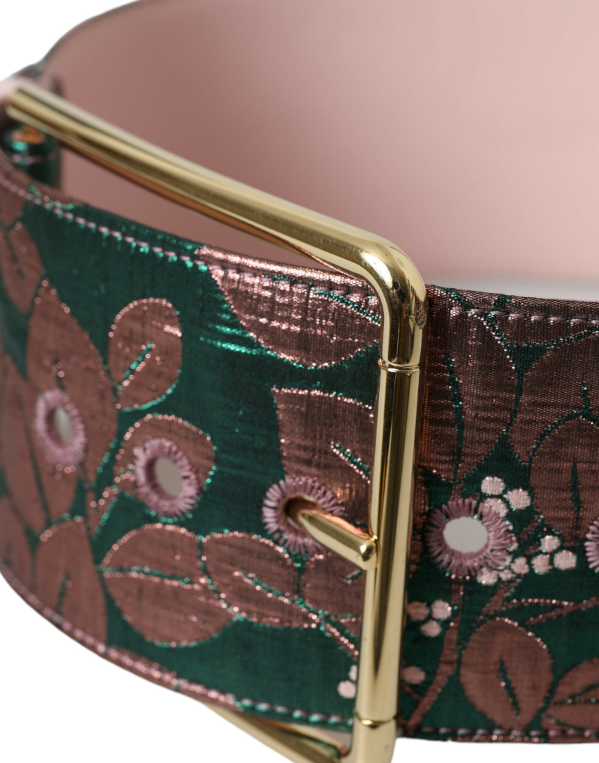 Multicolor Floral Jacquard Lurex Gold Buckle Belt - ventzia