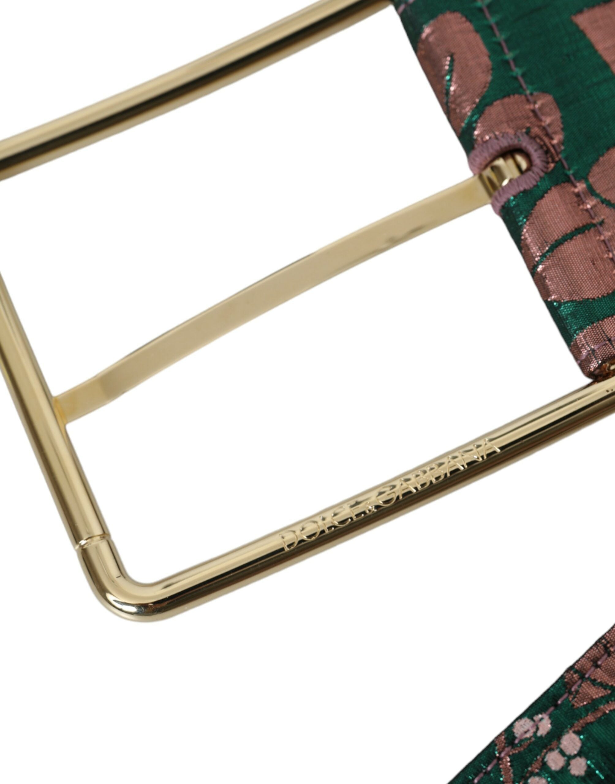 Multicolor Floral Jacquard Lurex Gold Buckle Belt - ventzia