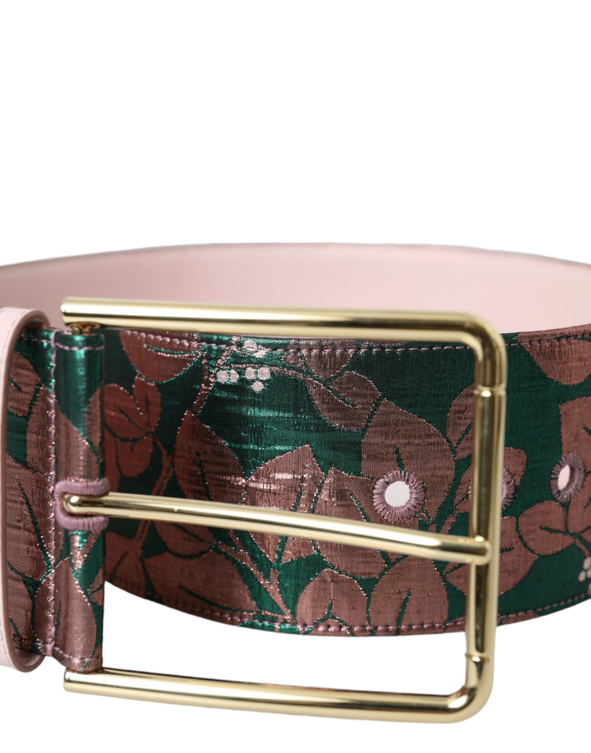 Multicolor Floral Jacquard Lurex Gold Buckle Belt - ventzia