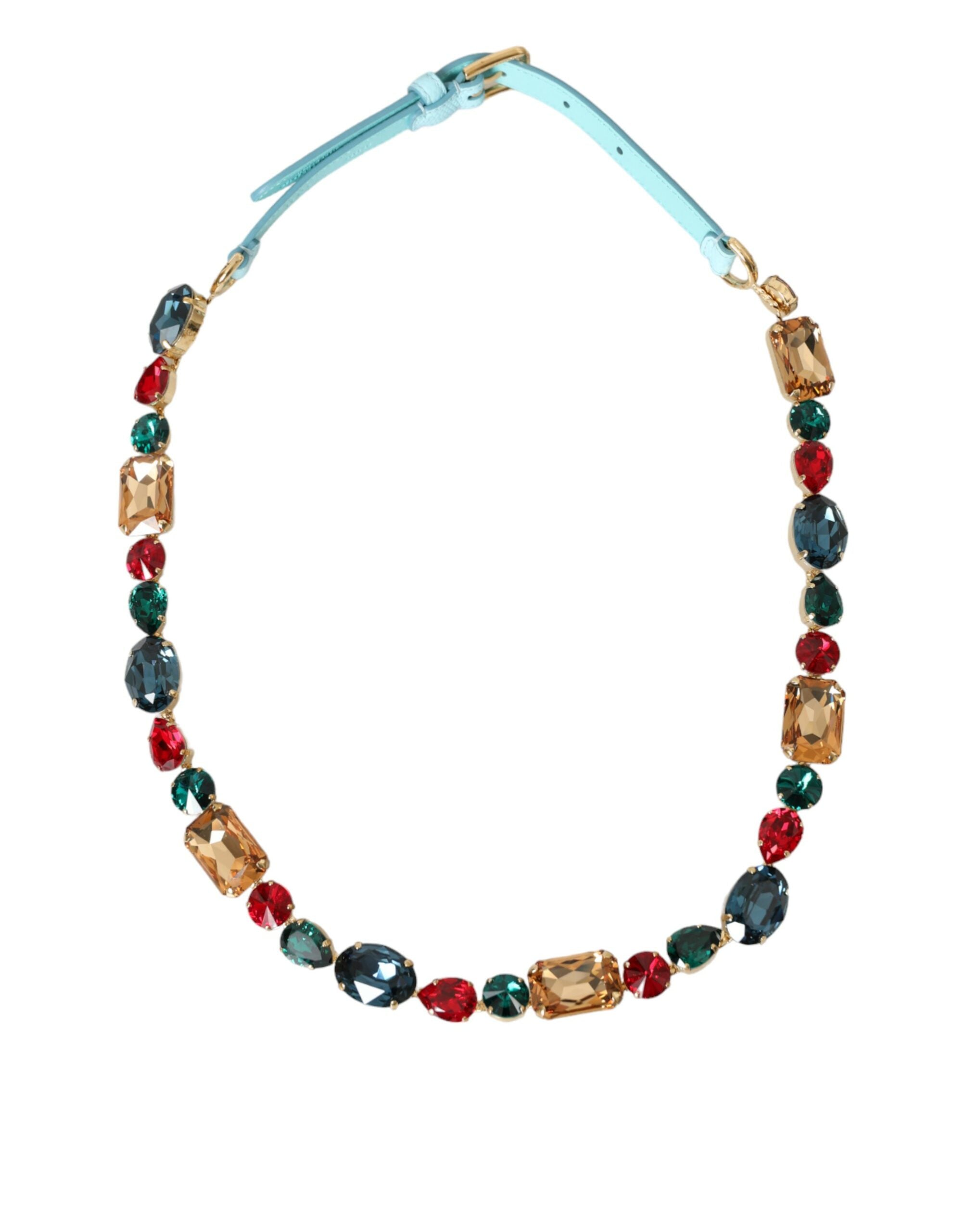 Light Blue Leather Crystal Chain Waist Belt - ventzia